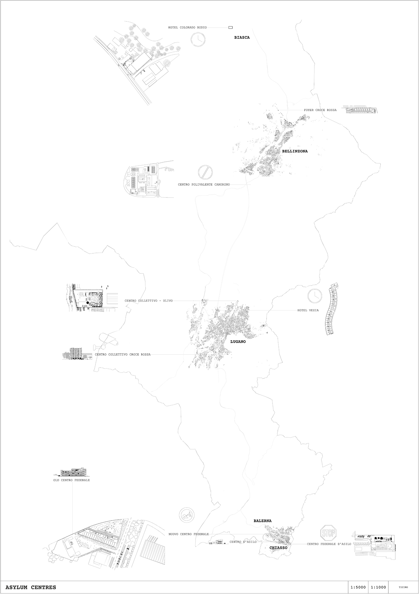 Carte des centres d’hébergement au Tessin réalisée par les étudiants.