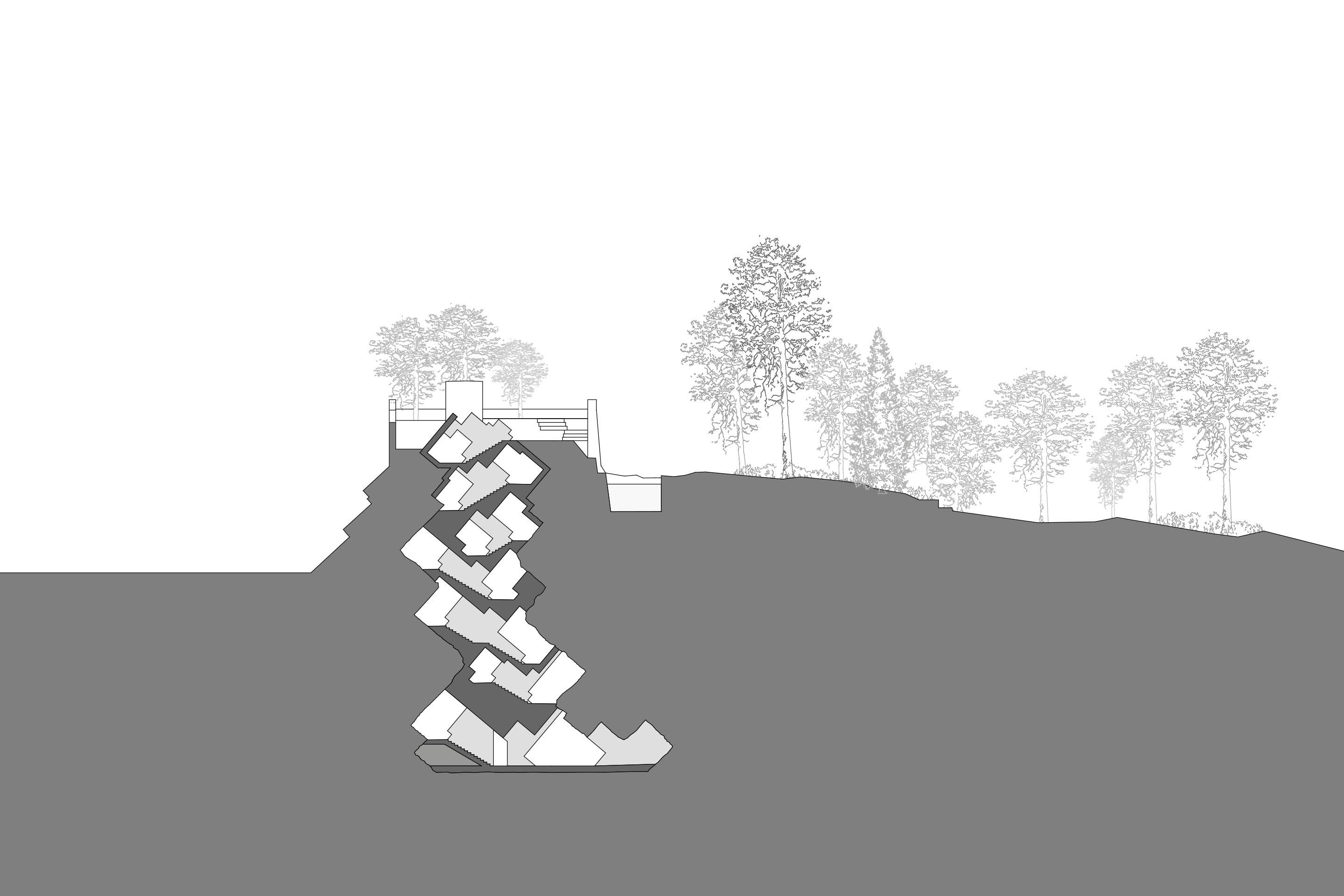Quintus Miller, Paola Maranta e Jean-Luc von Aarburg, risalita al Gletschergarten, Lucerna, 2012-2022. Sezione.