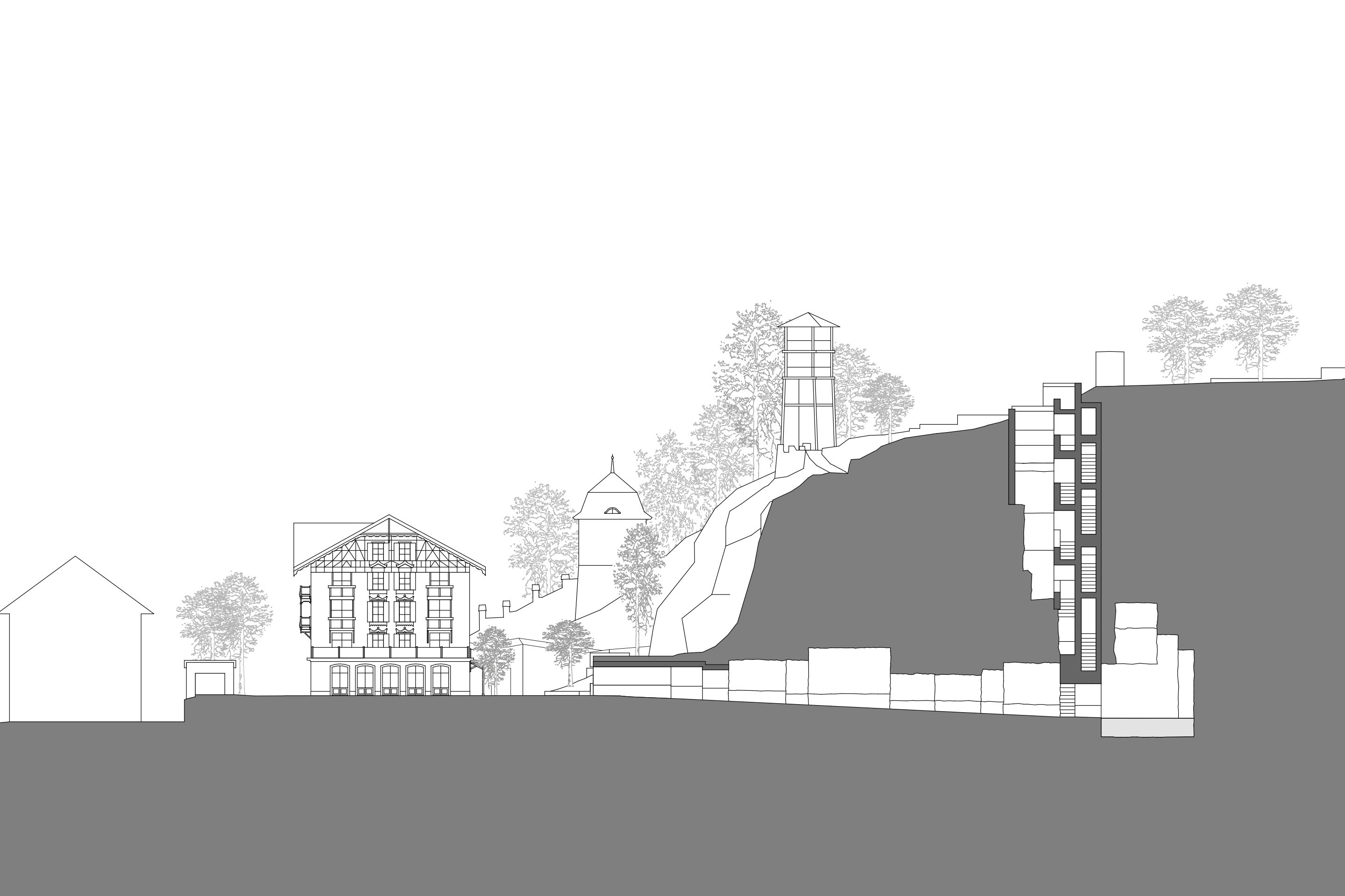 Quintus Miller, Paola Maranta e Jean-Luc von Aarburg, risalita al Gletschergarten, Lucerna, 2012-2022. Sezione.
