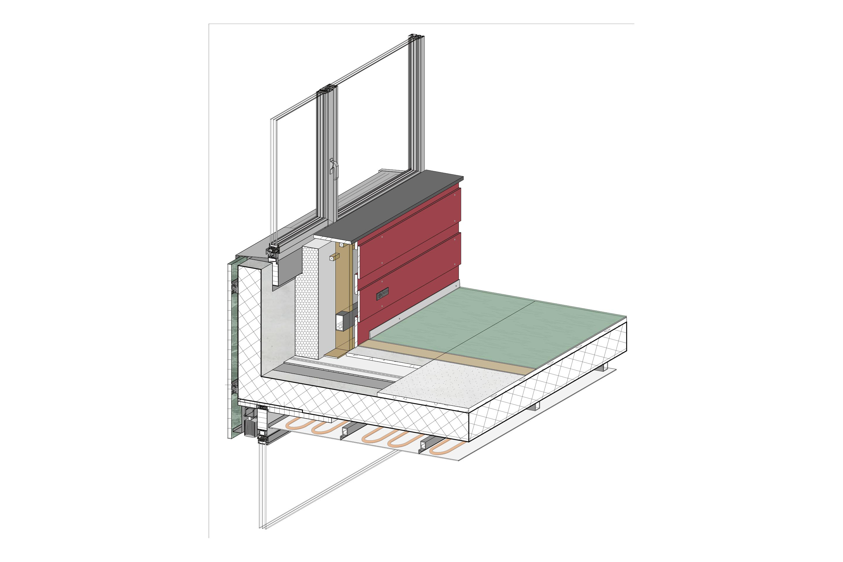 Assonometria della struttura delle pareti e dei pavimenti.
