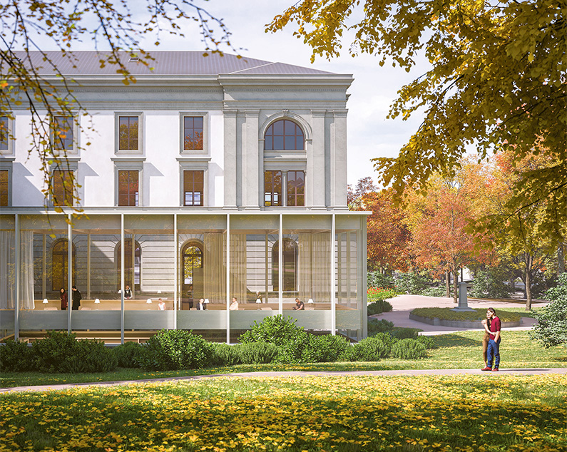 Larnage (1er rang, 1er prix), vue sur l’un des deux pavillons proposés en remplacement des annexes.
