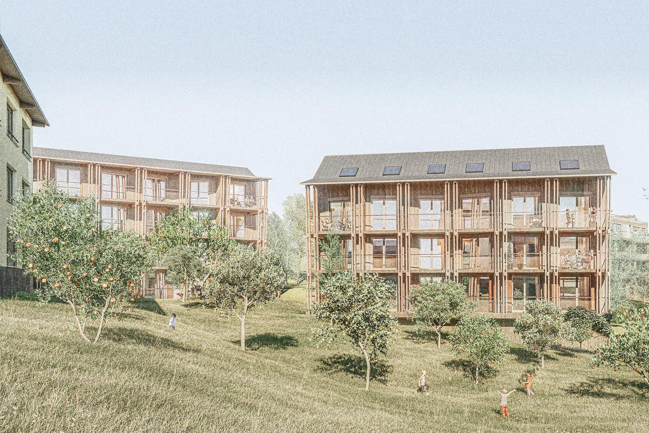 Visualisations du futur quartier du Closalet à Épalinges (VD), parc habité