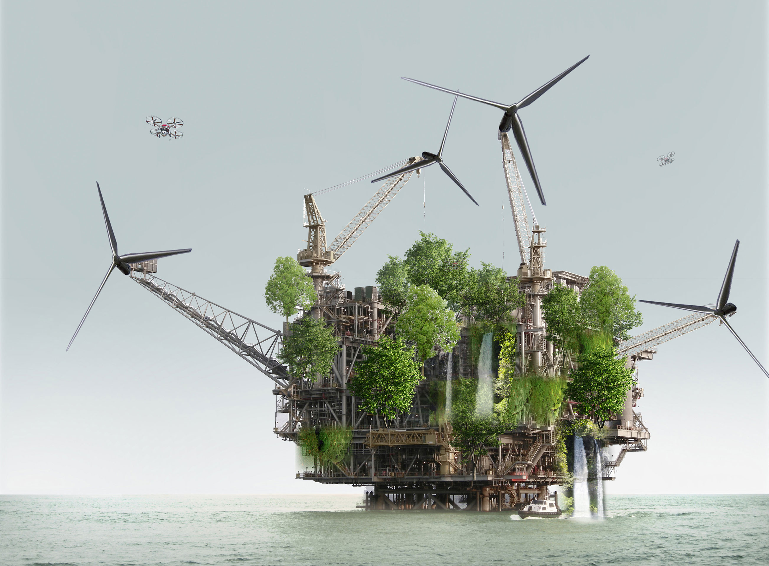 XTU Architects, X_Land, Rendering, 2020: Die Umnutzung ehemaliger Bohrplattformen als Tourismusresorts wird im Hinblick auf die Energiezukunft wohl eher ein Randthema bleiben.