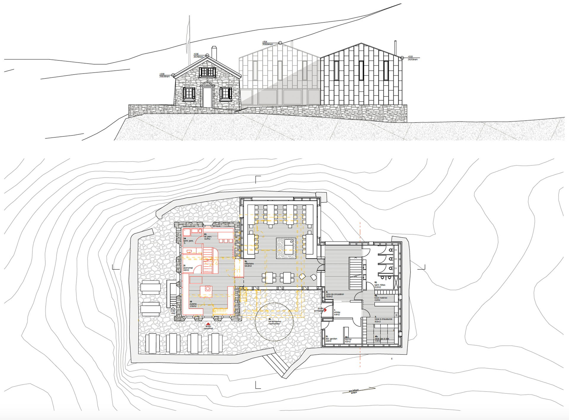 Élévation et plan du projet lauréat Cabananasplit.