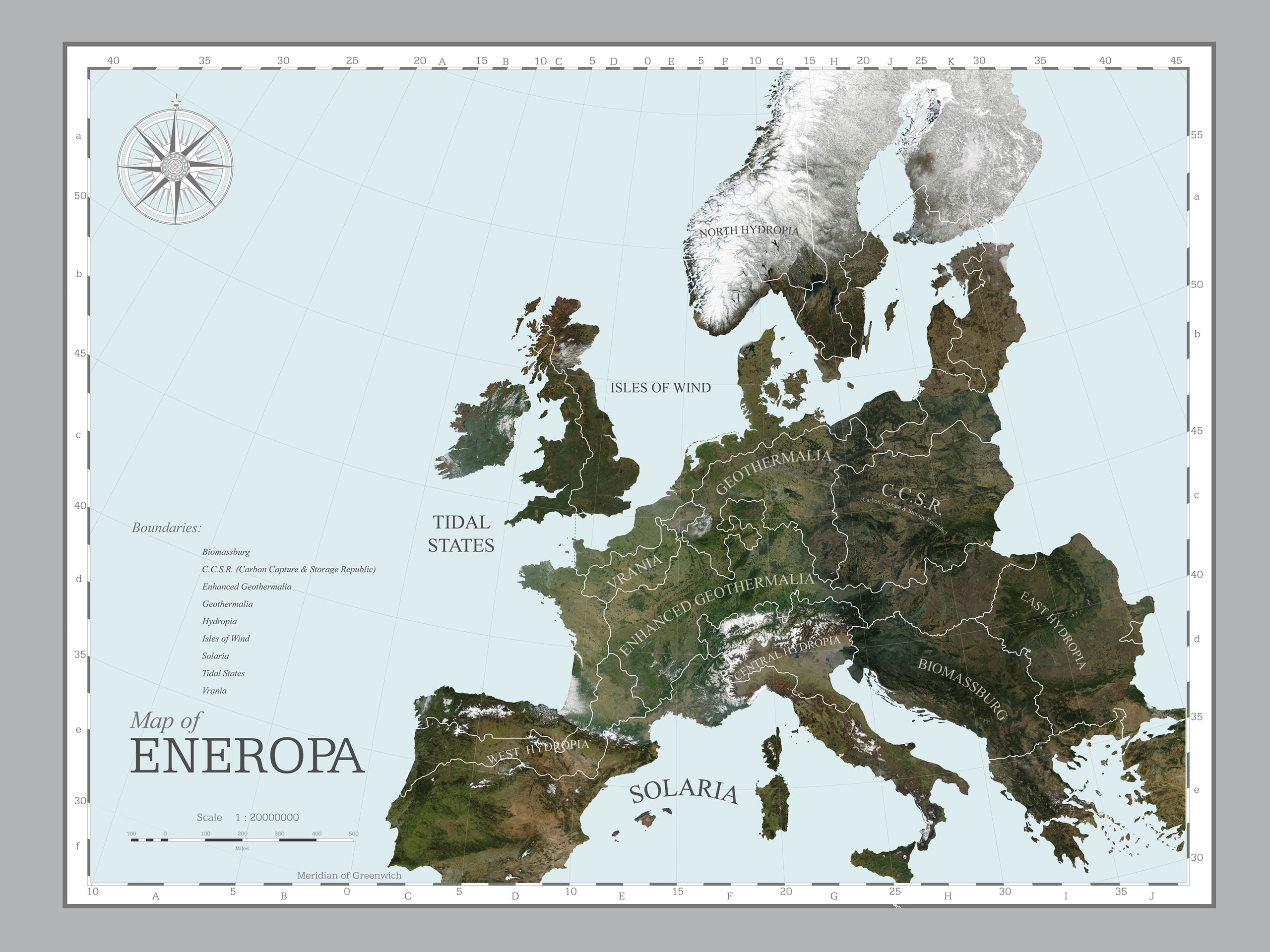 Rem Koolhaas und sein Design- und Forschungslabor AMO, das Pendant seines Architekturbüros OMA, projektierten 2010 einen Entwurf für ein europaweites Stromnetz, das die verschiedenen Möglichkeiten der erneuerbaren Energien in den einzelnen Regionen nutzt: «Eneropa». Der von der European Climate Foundation in Auftrag gegebene Vorschlag behauptete, dass er die Kohlenstoffemissionen in Europa bis 2050 um 80 % reduzieren würde.