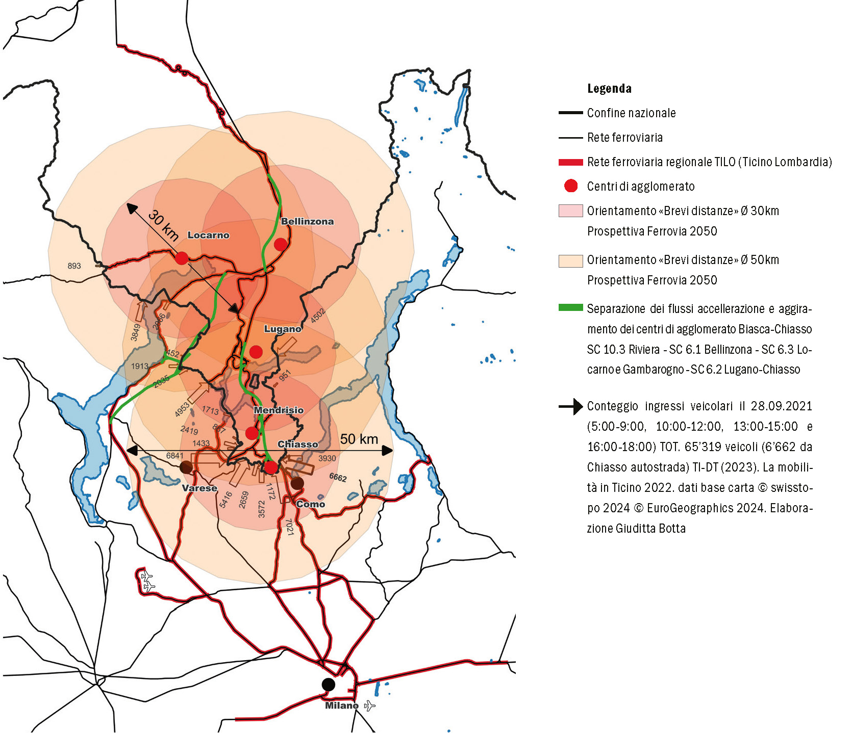 Prospettiva Ferrovia 2050. I quattro agglomerati ticinesi secondo l’orientamento «brevi e medie distanze».
