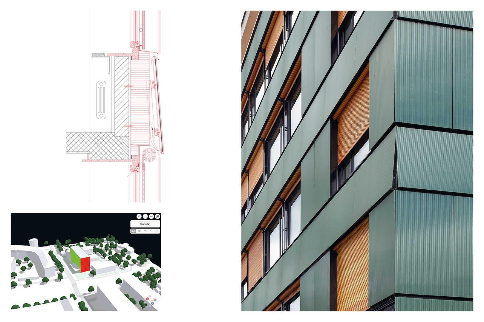 Risanamento edificio abitativo, Basilea. Sezione di dettaglio e simulazione dell'irraggiamento solare diretto