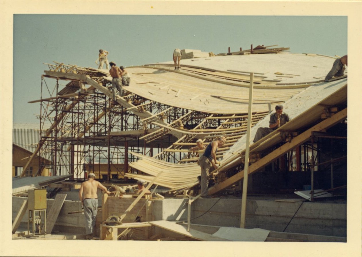 Le pavillon Sicli en chantier, 1970