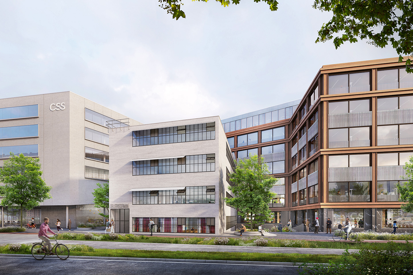 Das Siegerteam um Diener &amp; Diener Architekten macht fast alles richtig: Der Neubau respektiert das bestehende Gewerbehaus «Tribschen» allseitig und schafft die formale Integration. Die einzelnen Bauten des Ensembles wirken ebenbürtig. Visualisierung.