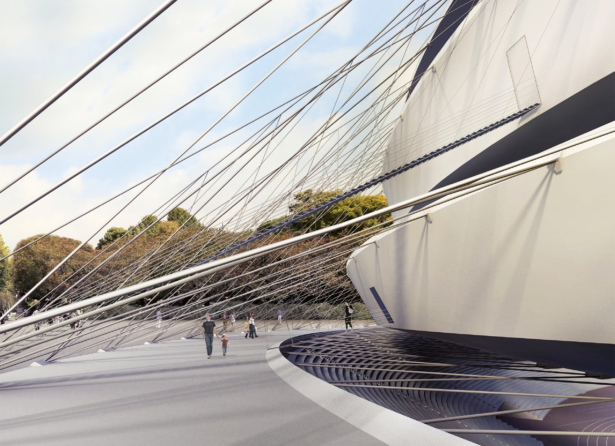 Rendering della proposta progettuale per il nuovo Stadio Olimpico di Tokyo 2020 (progettisti: Pierluigi D’Acunto, Lukas Ingold, Patrick Ole Ohlbrock, ETH Zürich, 2016).