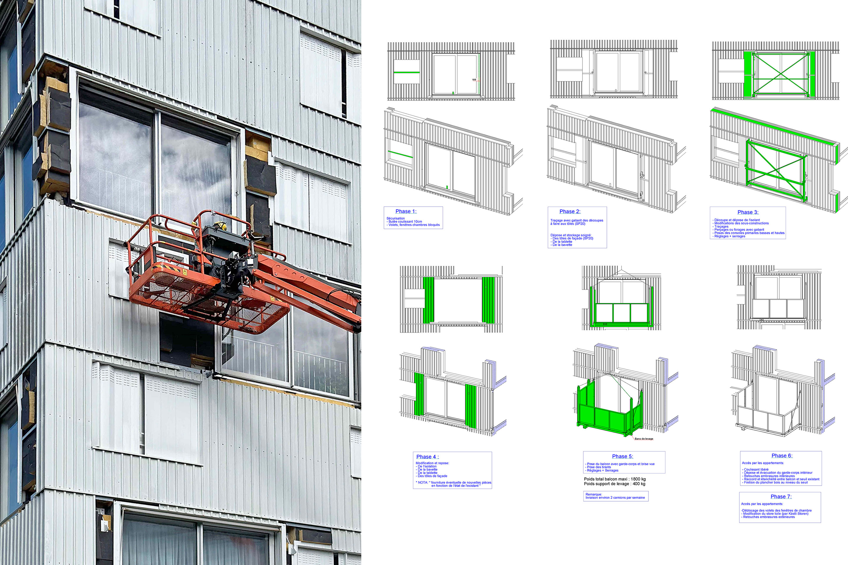 Montage und Montagephasen der Balkone