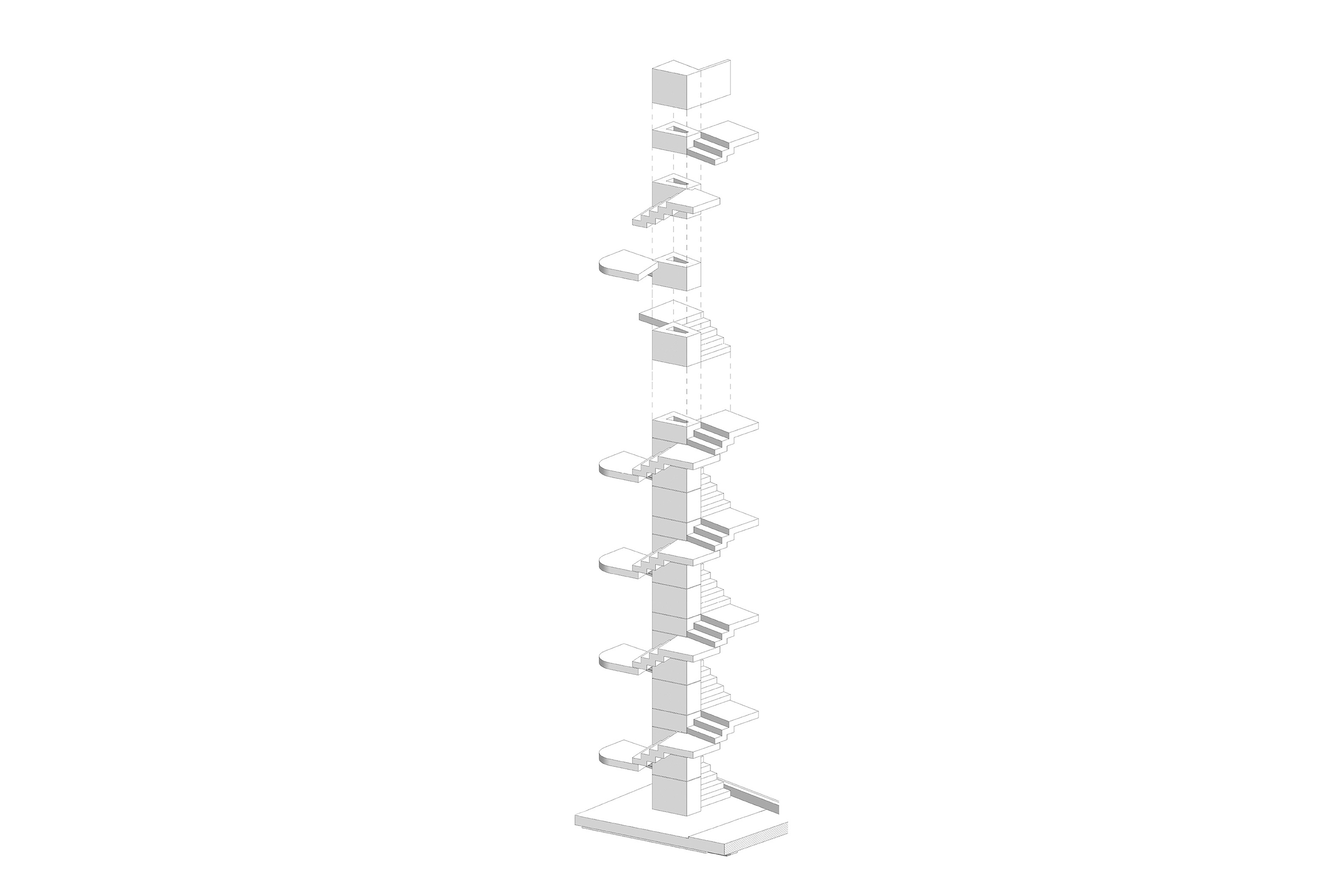Spaccato assonometrico scala prefabbricata
