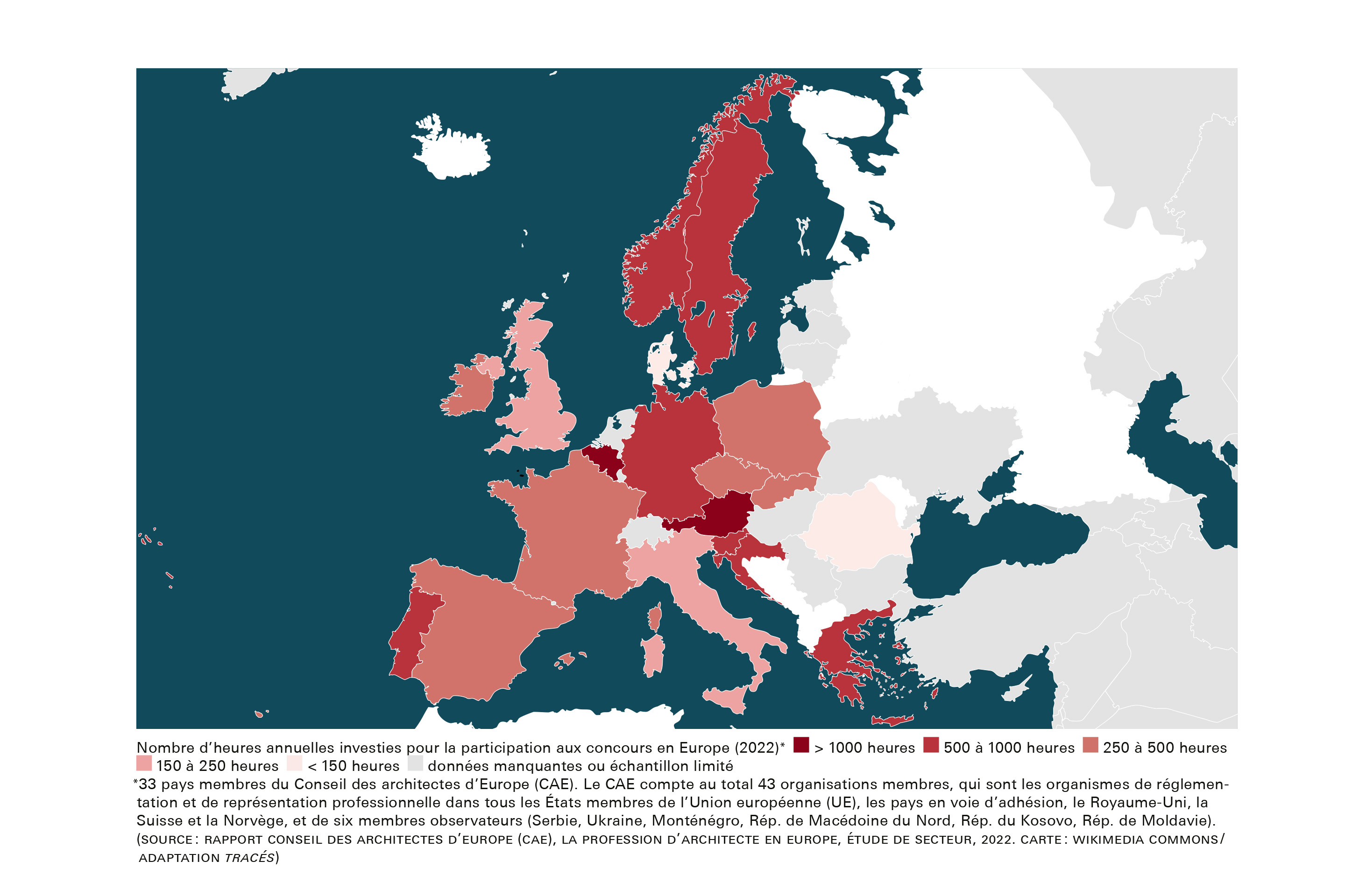 Nombre d'heures annuelles investies pour la participation aux concours en Europe 2022
