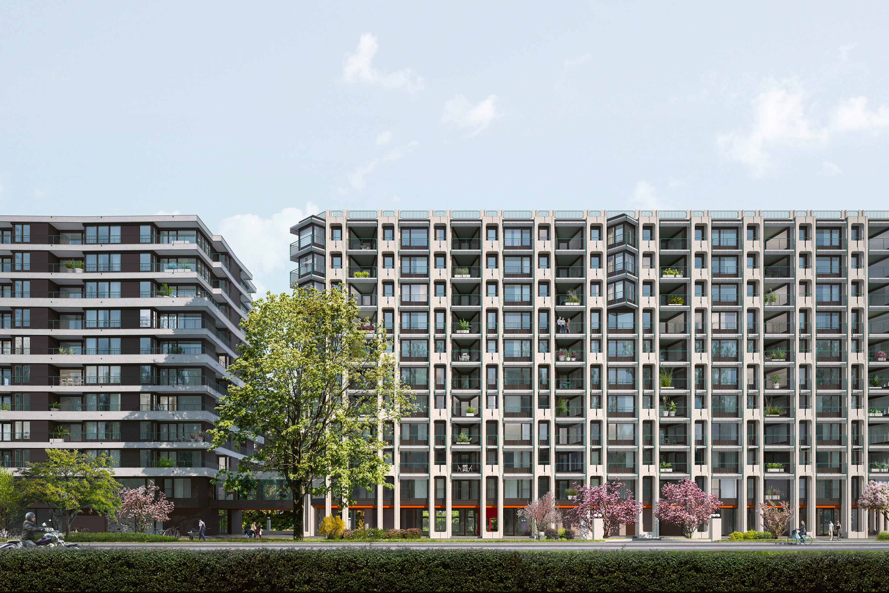 Neubau und Bestandsgebäude nutzen dasselbe Untergeschoss mit Zufahrtsrampe, was für die Einsparung grauer Energie entscheidend ist.