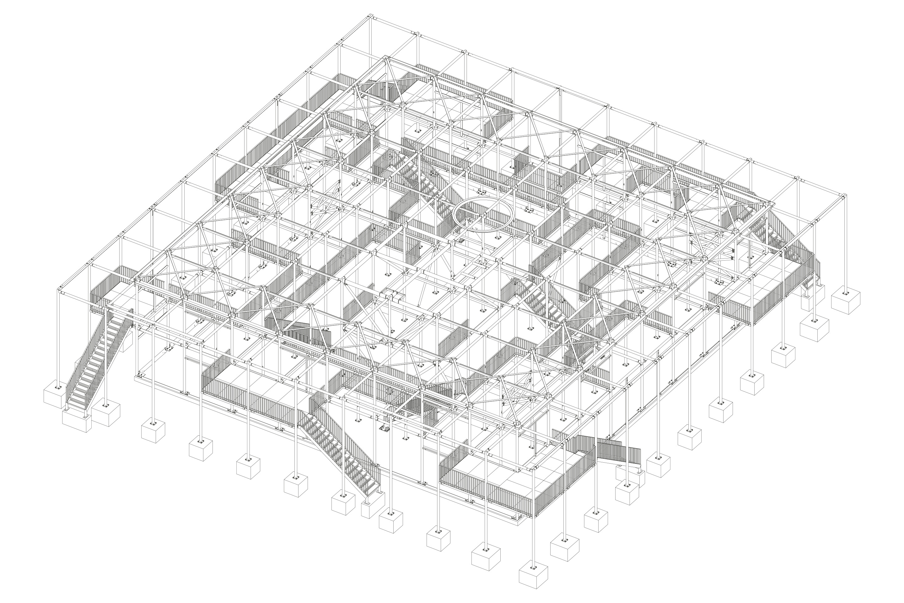 Axonometric view of the metallic carpentry layout