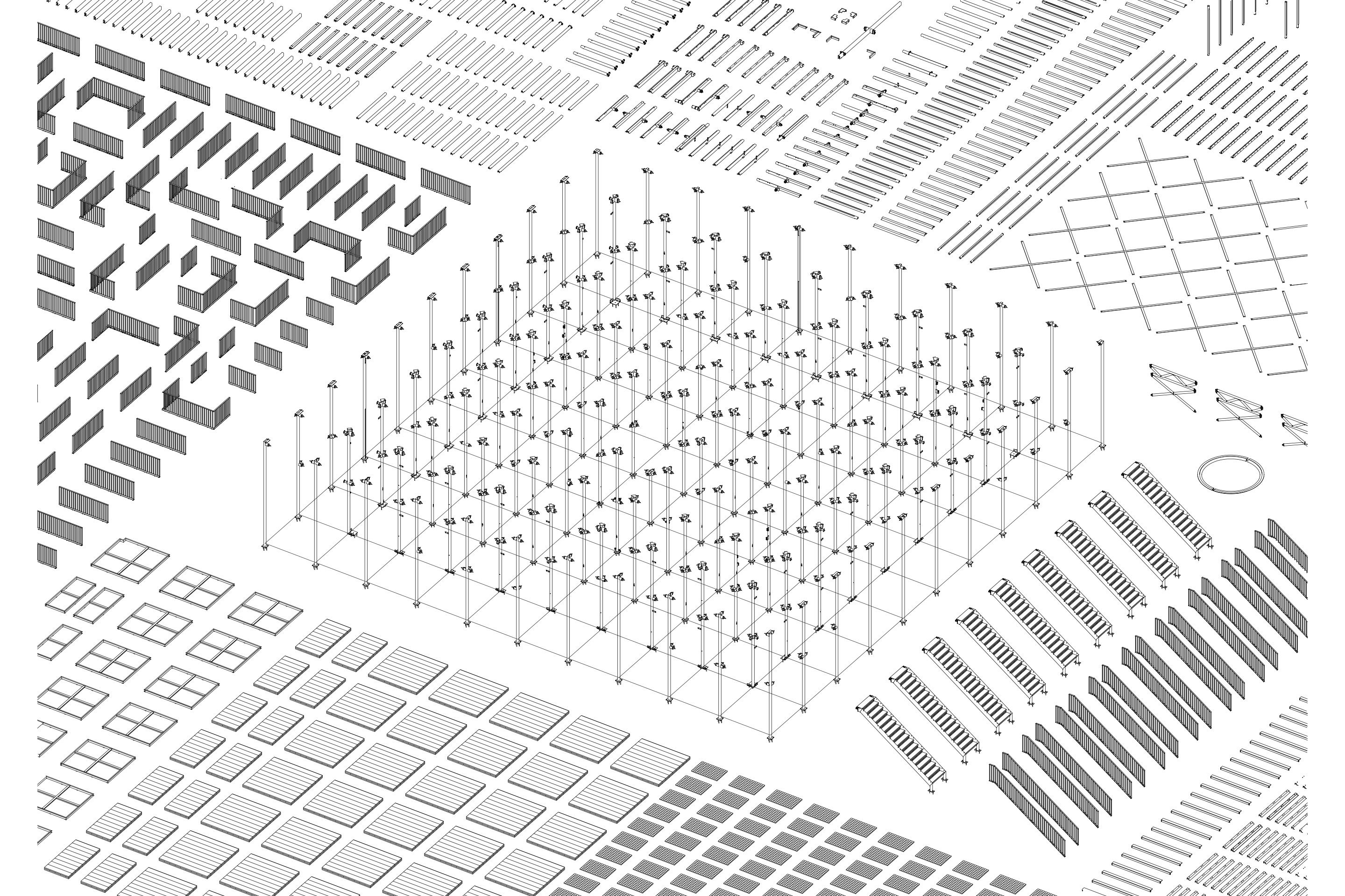 Axonometric abacus of the construction parts