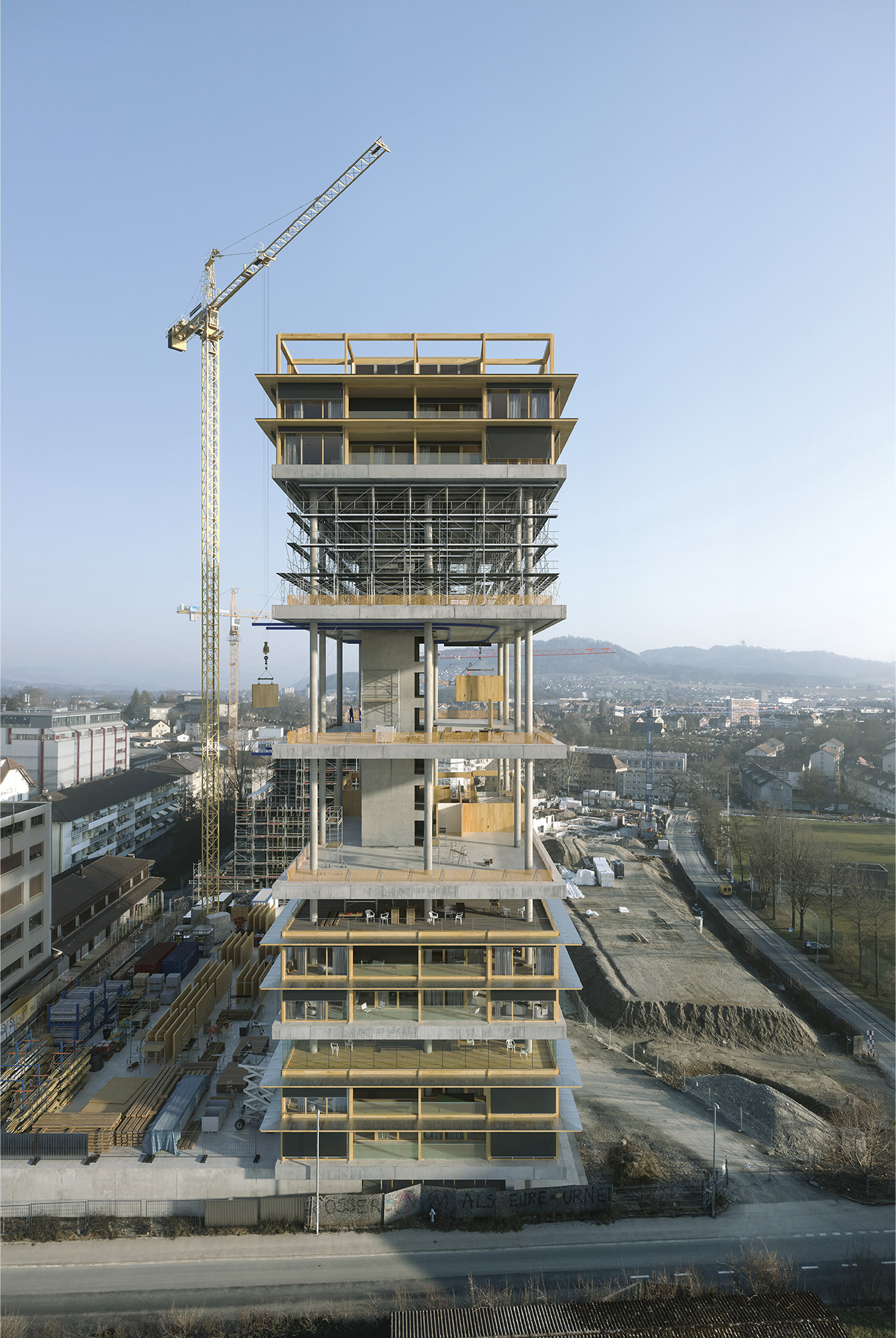 Holliger Tower O1 Berna, concorso 2021 TEN Studio Ingegneria Dr. Neven Kostic Render della fase di costruzione