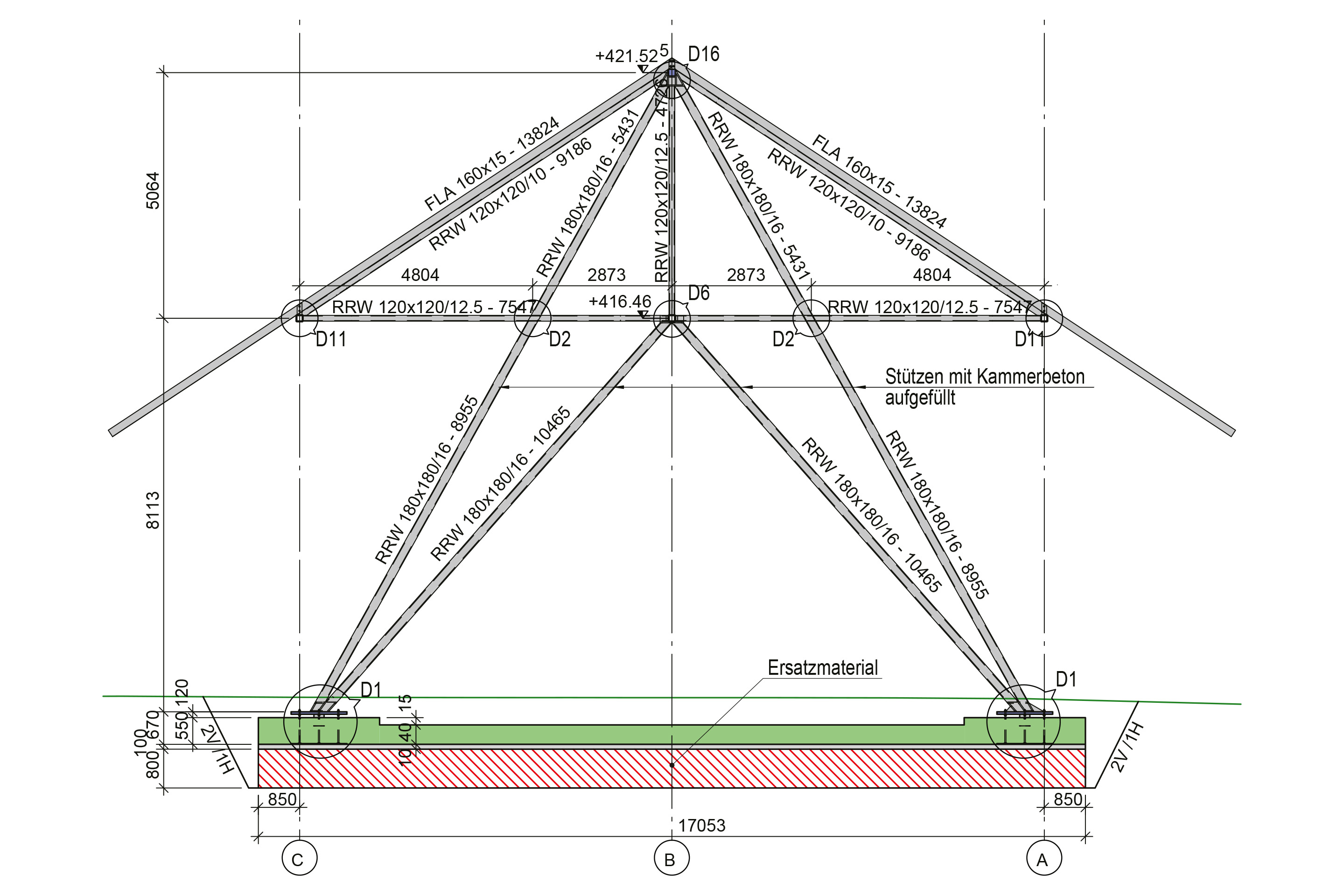 Koch-Park e Kohlenhalle Zurigo 2025 Architettura del paesaggio e progettazione generale Krebs und Herde Architettura PARK ARCH Ingegneria Dr. Neven Kostic Sezione costruttiva tipo della parte nuova della tettoia