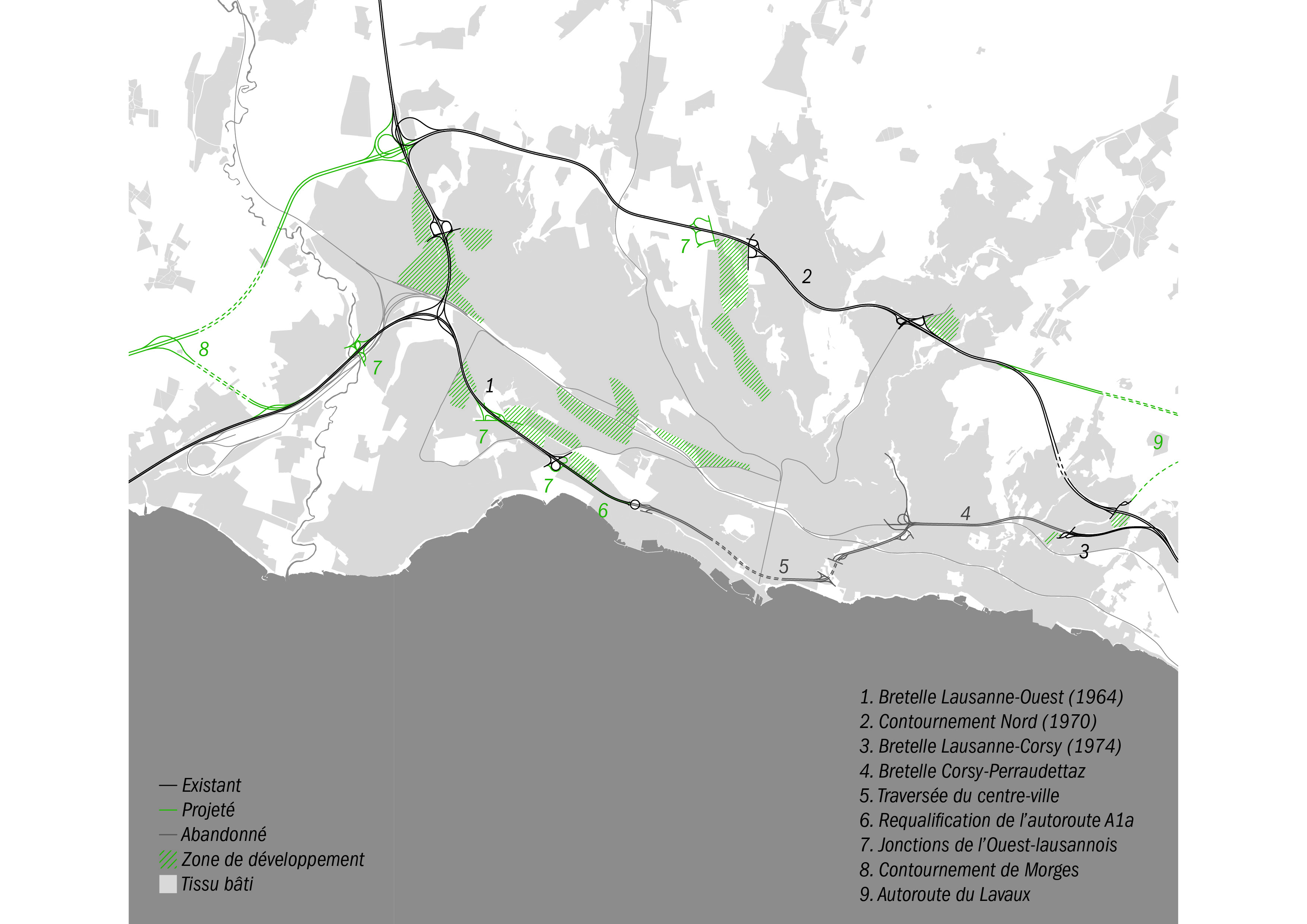 Carte ouest lausannois autoroutes