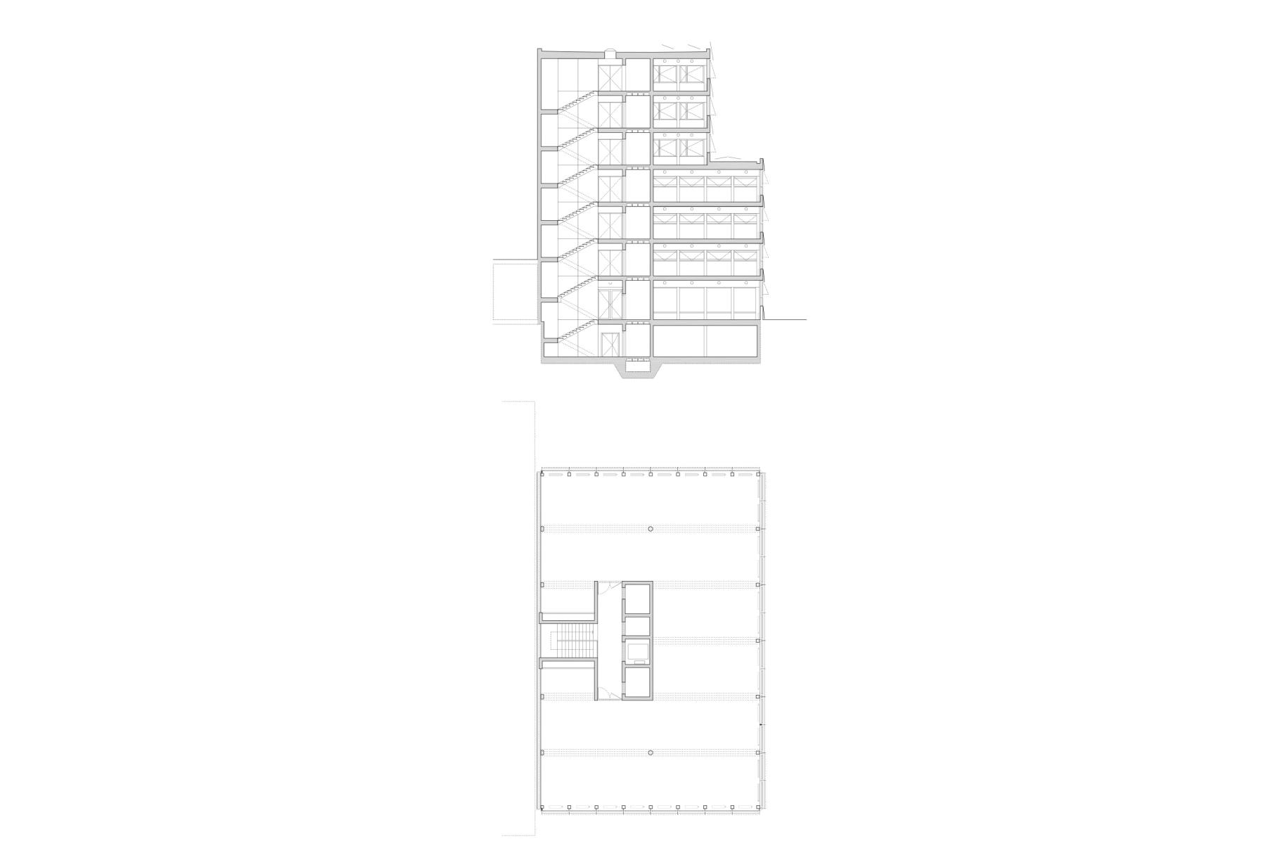 Cross-section and floor plan.
