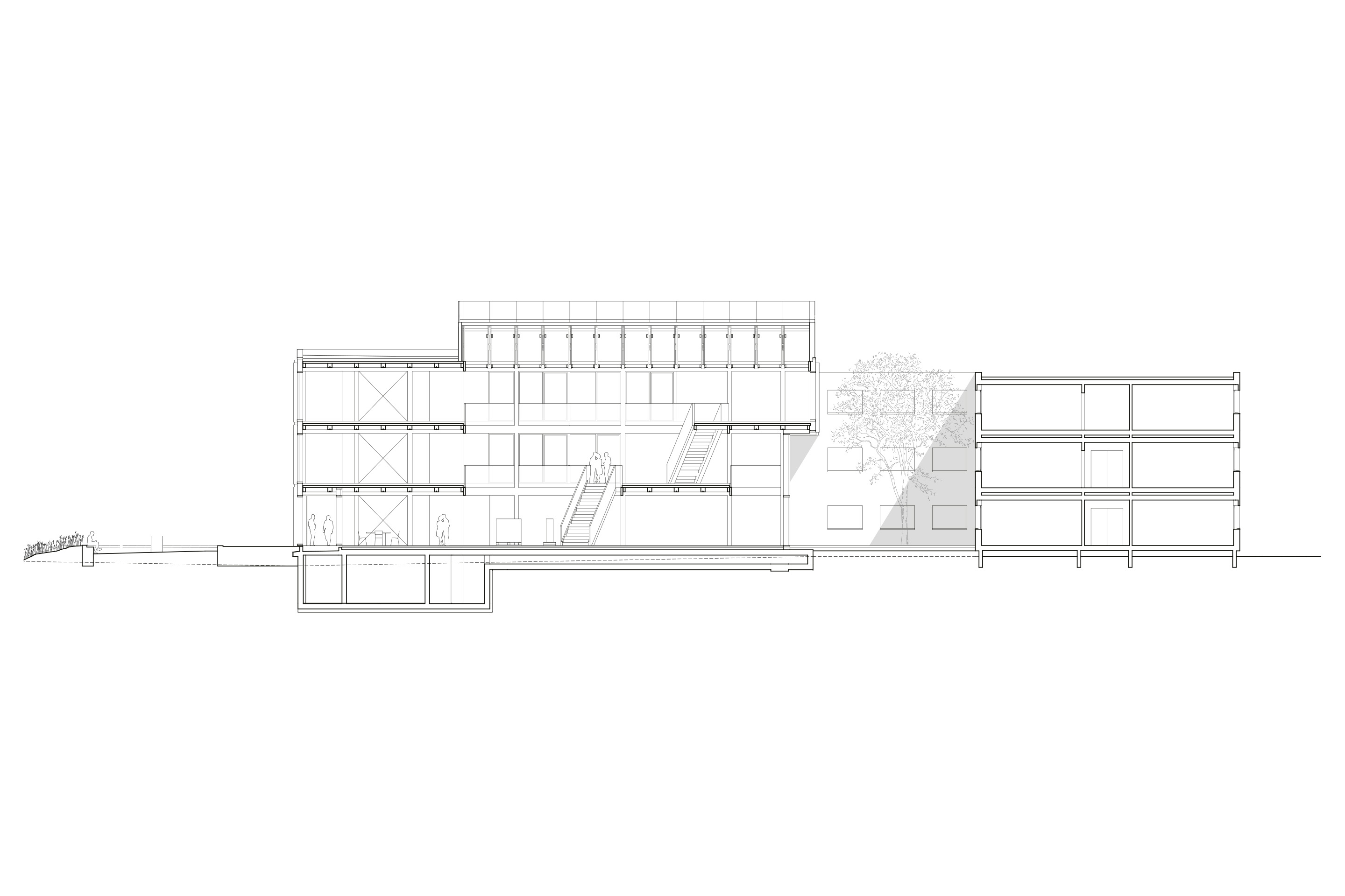 Längschnitt durch den Neubau und den Bestand.