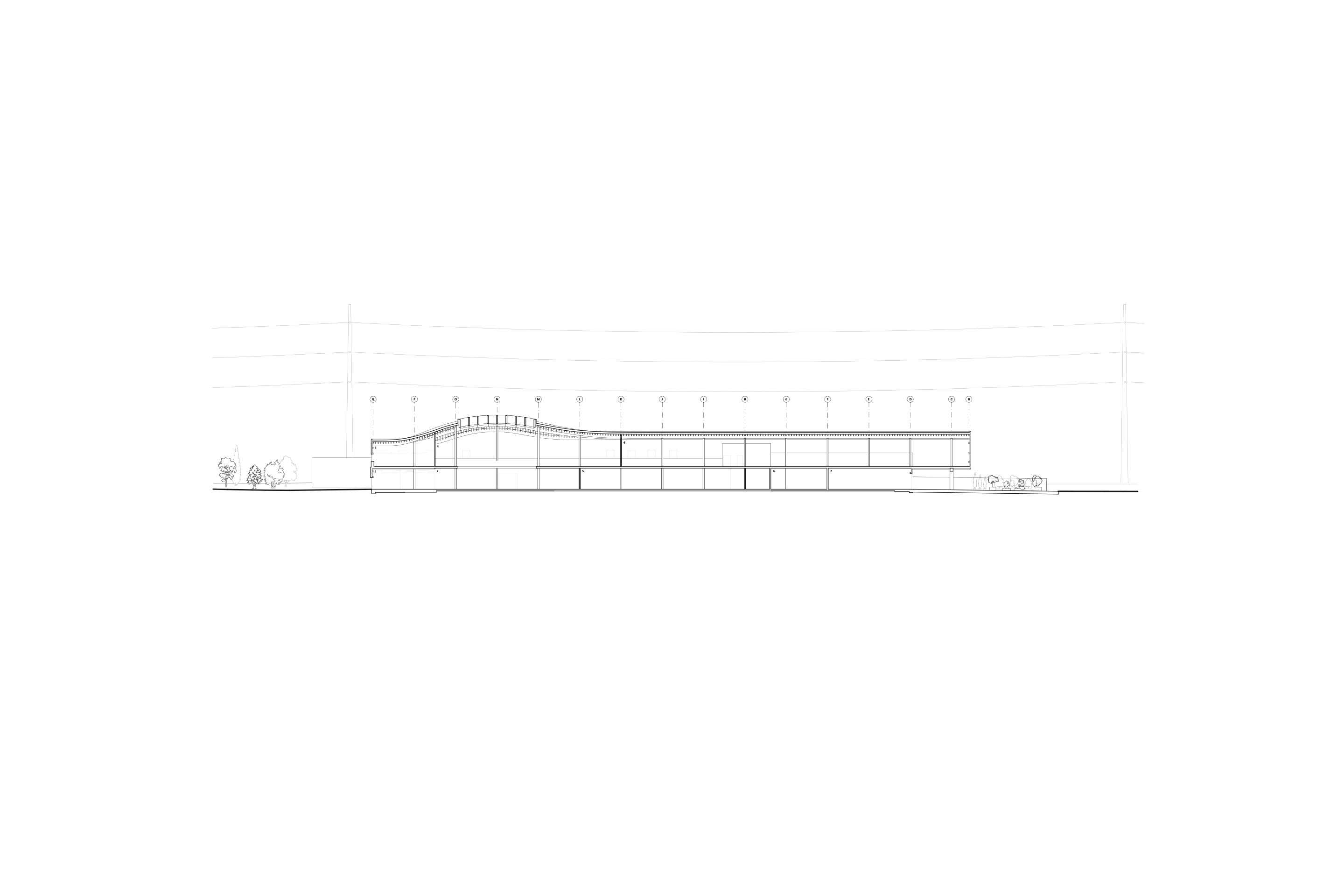 Coupe longitudinale au travers du centre névralgique du projet, appelé « la place du marché ».