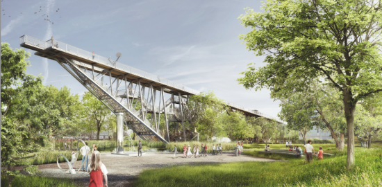 Panoramablick über den Technorama-Park: 2019 soll die von Conzett Bronzini Partner geplante «Wunderbrücke» eröffnet werden.
