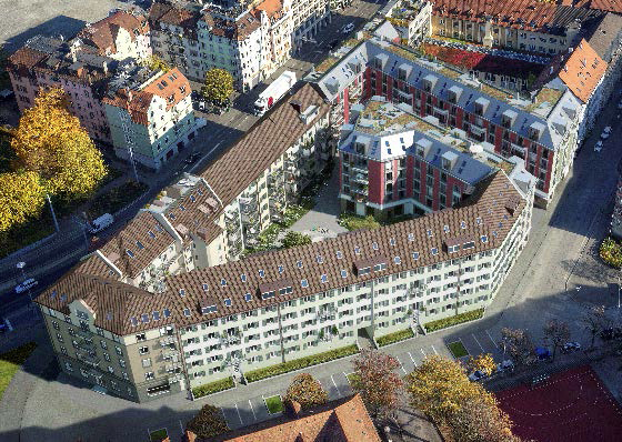 Surber-Areal Zürich: Luftbild des Bestands.