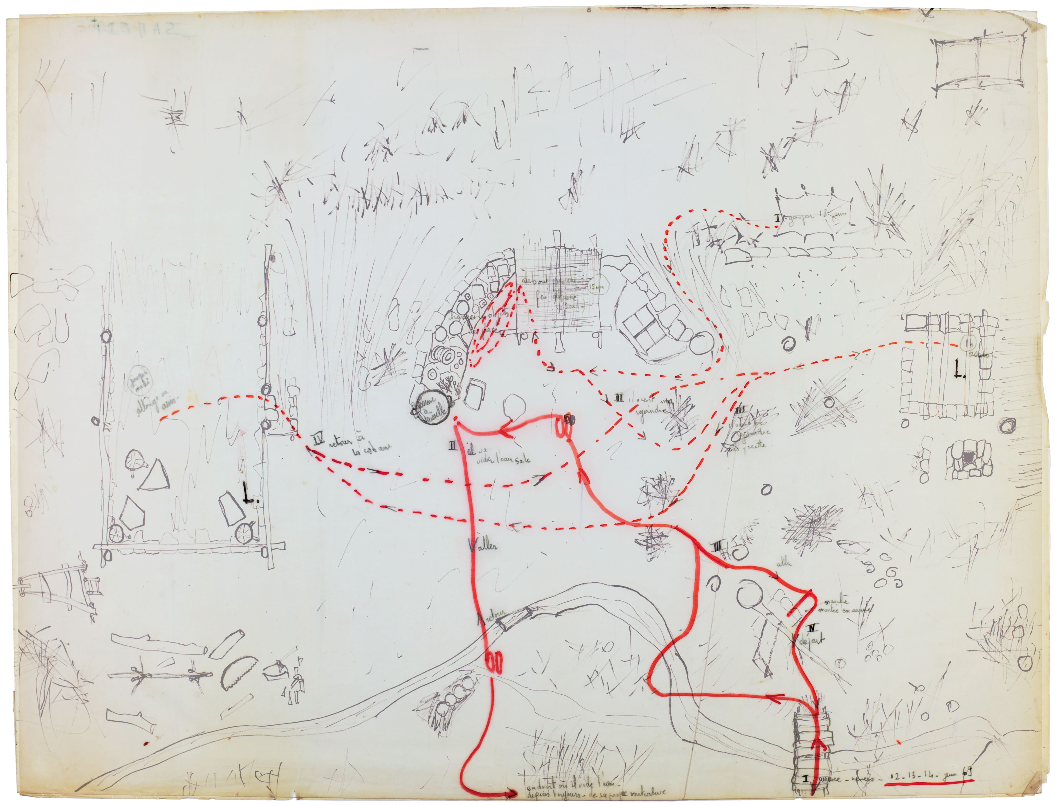Archives Fernand Deligny. Copyright L’Arachnéen. Ces cartes sont tirées de Cartes et lignes d’erre, Paris, L’Arachnéen, 2013