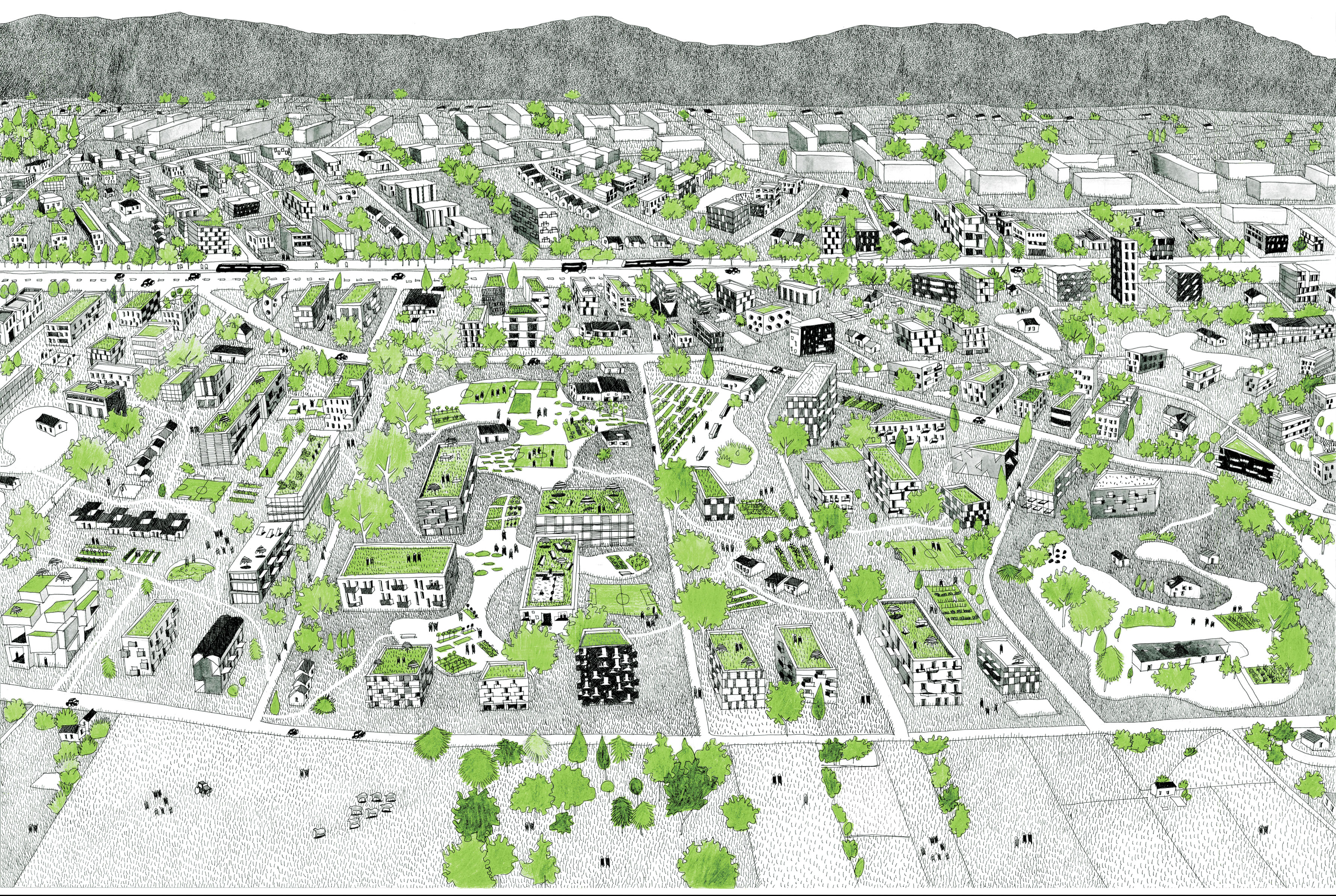 Illustration du projet primé « La ville intermédiaire », dans le périmètre Onex-Bernex-Confignon