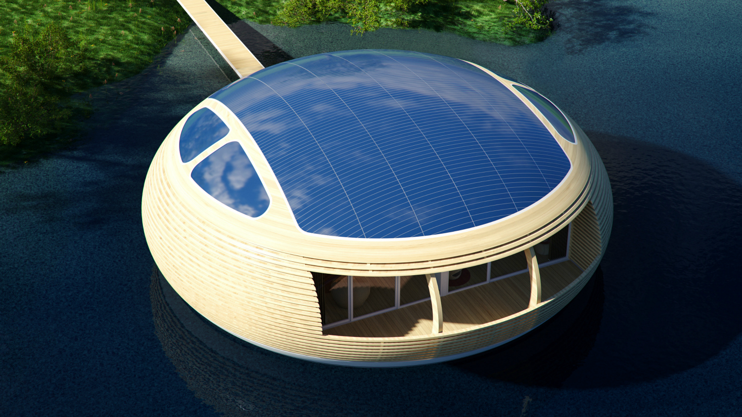 Veduta dall'alto dell'abitazione galleggiante Waternest 100, Giancarlo Zema Design Group per EcoFloLife.