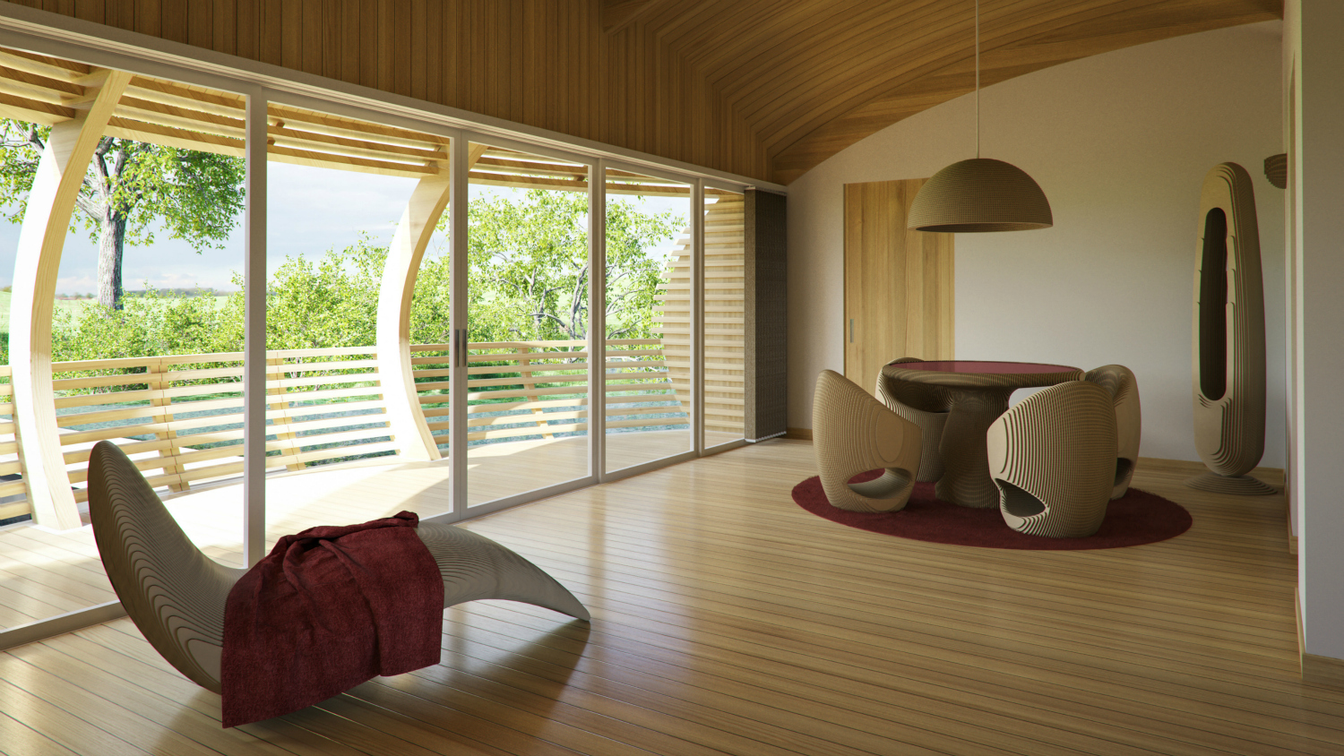 Zona soggiorno abitazione galleggiante Waternest 100, Giancarlo Zema Design Group per EcoFloLife
