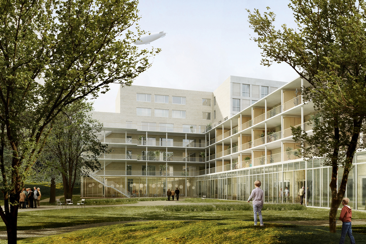 Hofsituation des von Ackermann Architekten geplanten Generationenhauses Neubad in Basel.