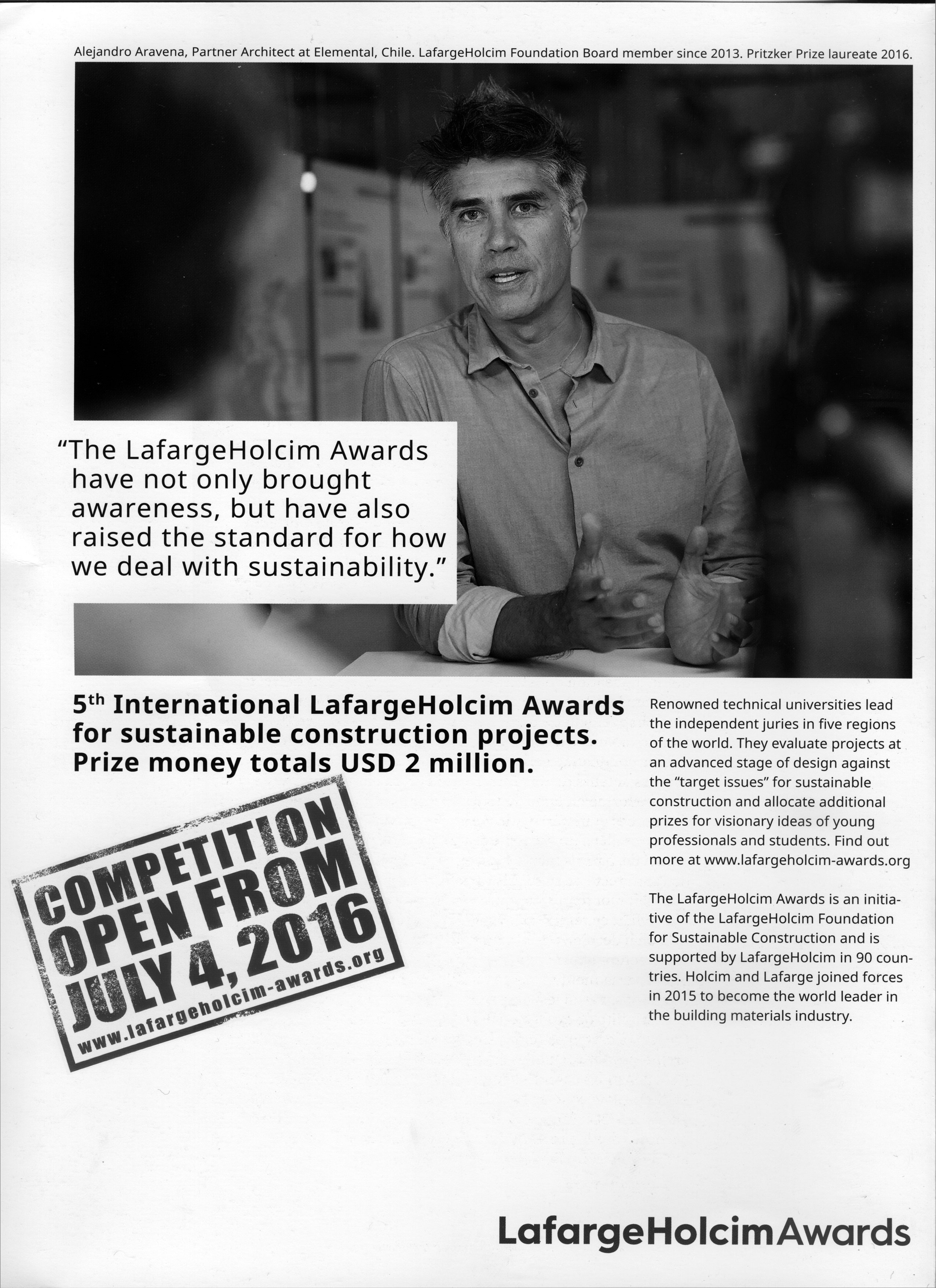 Alejandro Aravena dans une publicité du groupe LafargeHolcim