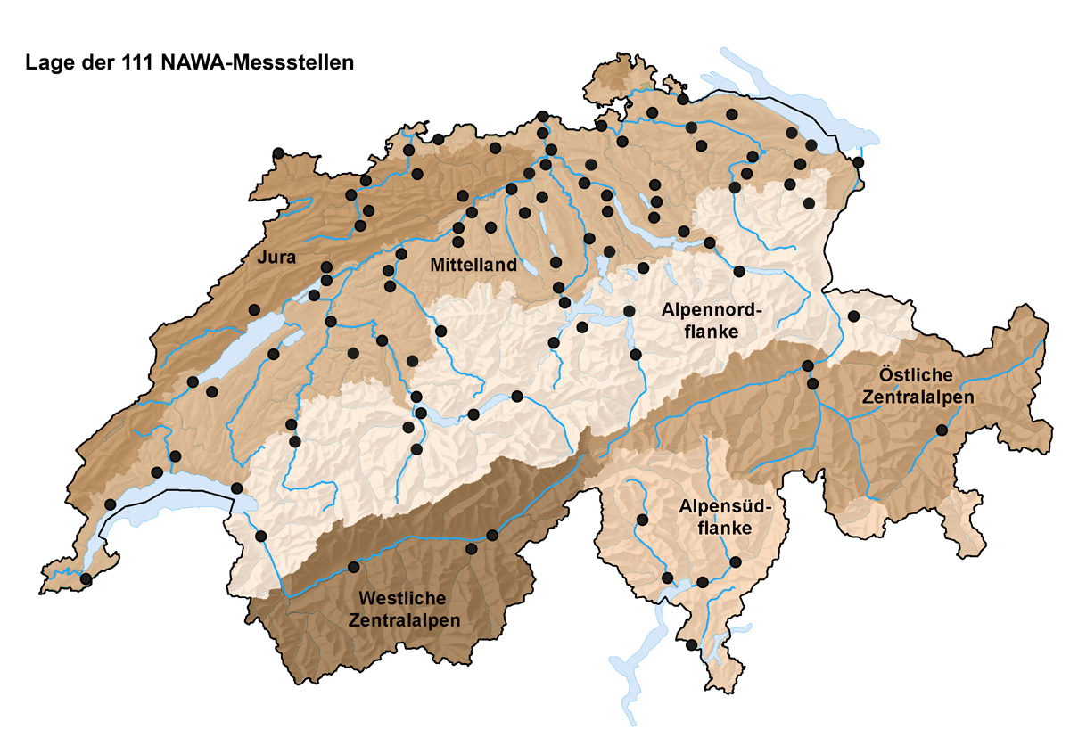 NAWA-Messstellennetz: 111 Standorte in der ganzen Schweiz
