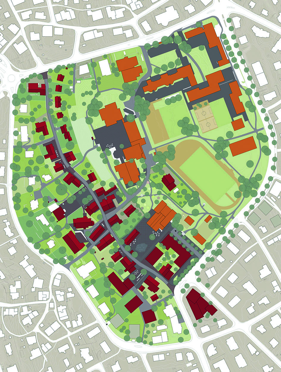 Progetti per la Zollhaus, Zollikon, Zurigo. Diverse sfere (nucleo e campus): elementi fondamentali per il futuro centro della località.