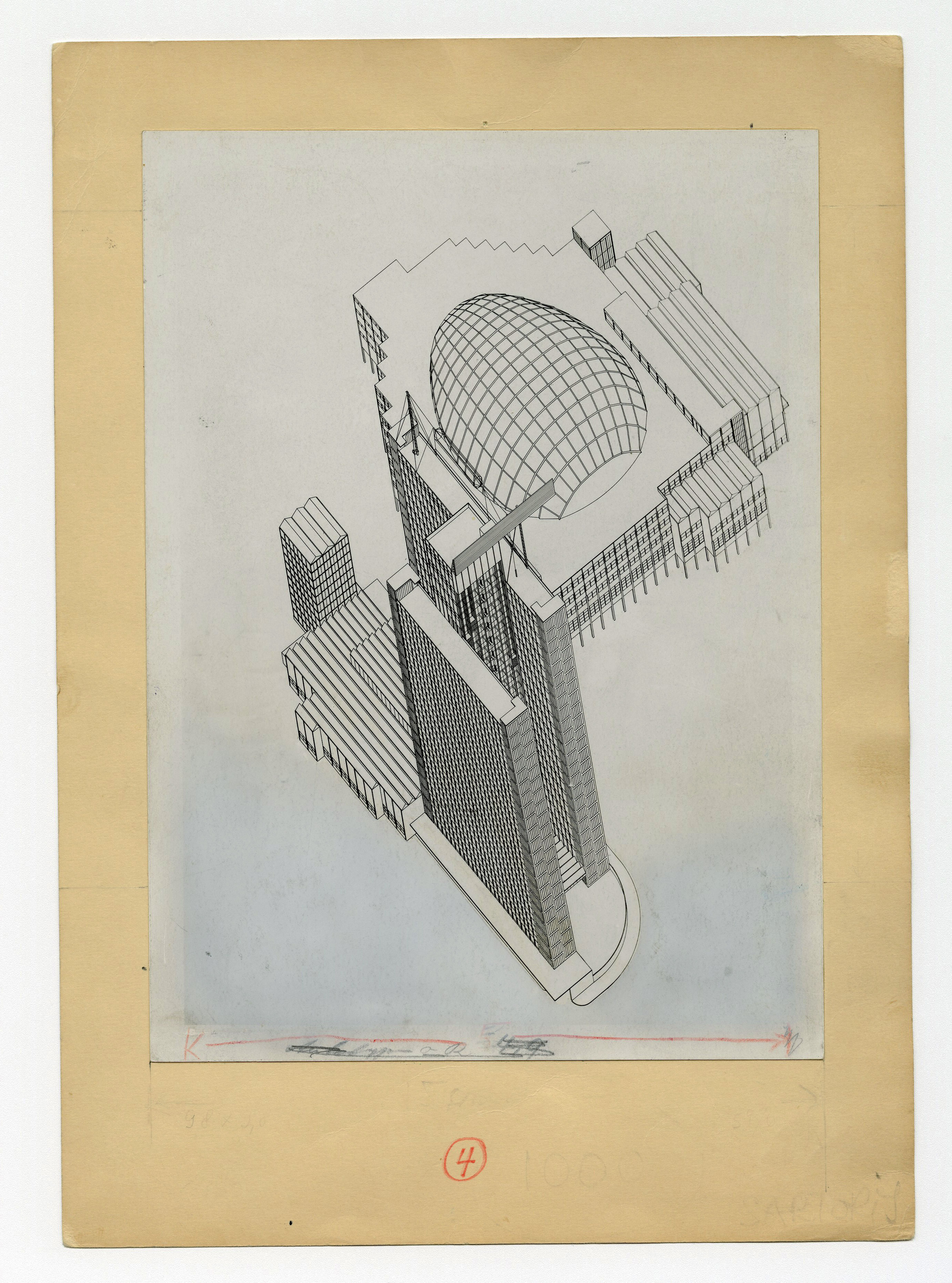 Hannes Meyer et Hans Wittwer, projet de concours pour la Société des Nations à Genève, 1927, axonométrie. Photographie sur papier.