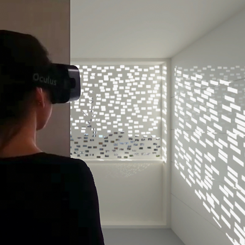 Beurteilung eines Tageslichtmusters mittels Virtual Reality am Interdisciplinary Laboratory of Performance-Integrated Design (LIPID) der EPFL.