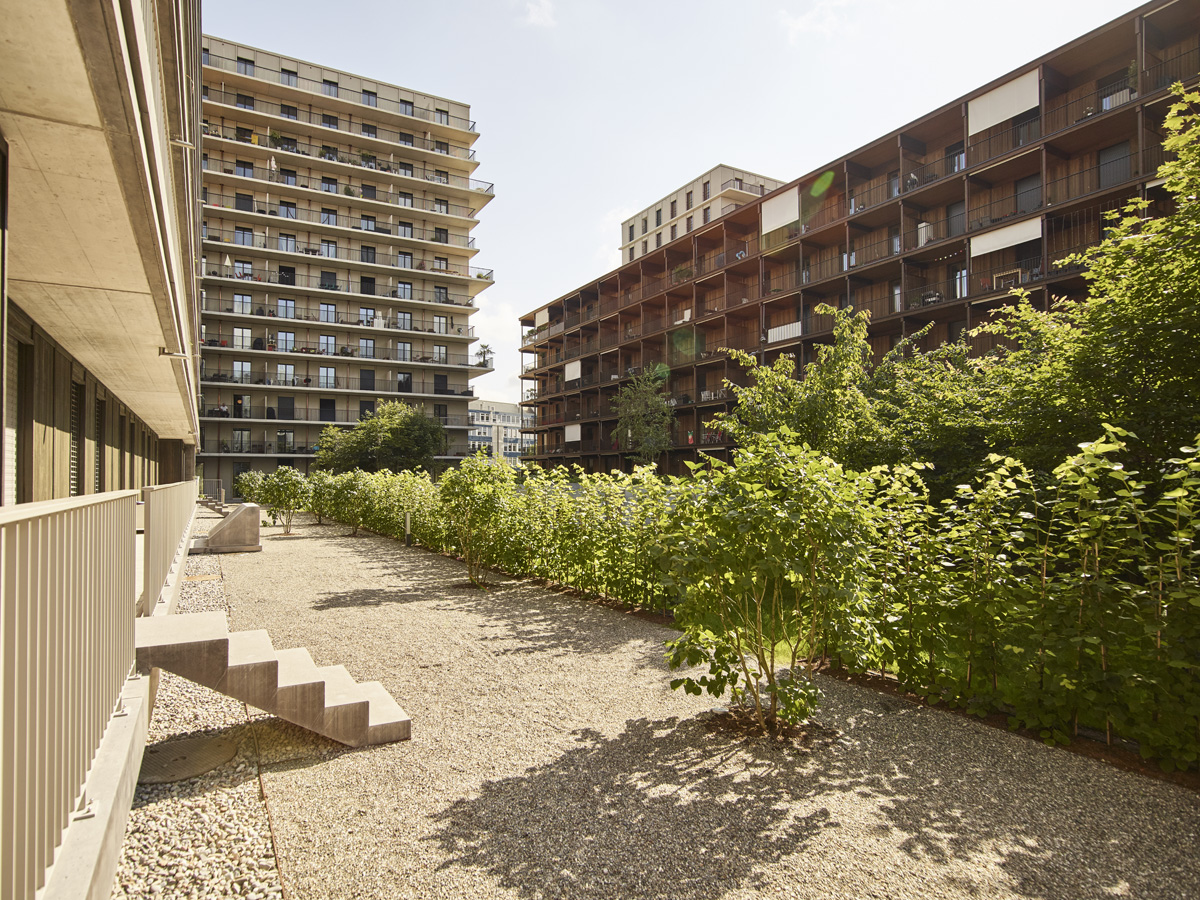 Wie viel inländischer Baustoff steckt in einem modernen Holzbau? Das aktuelle, vielbeachtete Beispiel steht auf dem Zürcher Freilager: drei Langhäuser, sechsgeschossigen Wohnbauten, die in hybrider Holzbau-Beton-Bauweise erstellt worden sind. Die tragenden Innen- und Aussenwände entsprechen einer Holzständerkonstruktion. Die Decken sind aus Brettsperrholz gefertigt, wobei die nachgefragte Baustoffmenge (über 1'000 m3) vor allem aus Kapazitätsgründen aus dem nahen Ausland, teilweise roh und teilweise