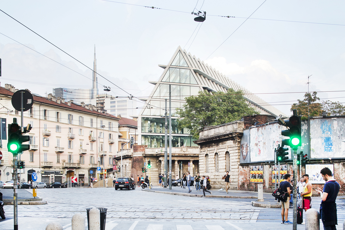 Der ungewöhnliche Standort der Neubauten an der Porta Volta geht auf die Schleifung der alten Befestigungsmauern zurück, aber auch die Spuren des Zweiten Weltkriegs sind hier in der Stadtstruktur noch ablesbar.
