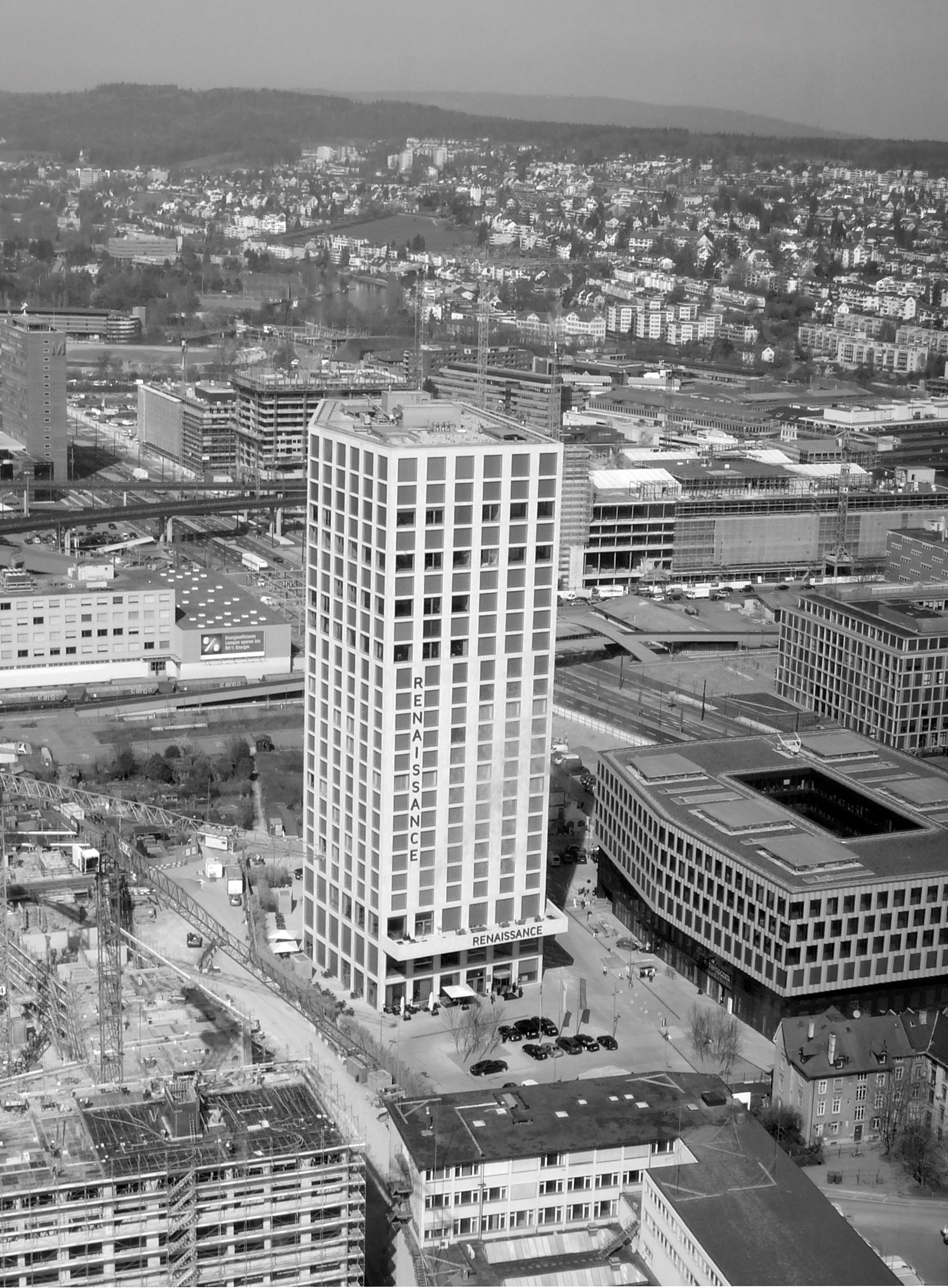 La zone de Zurich West en construction vue de la Prime Tower, 2012