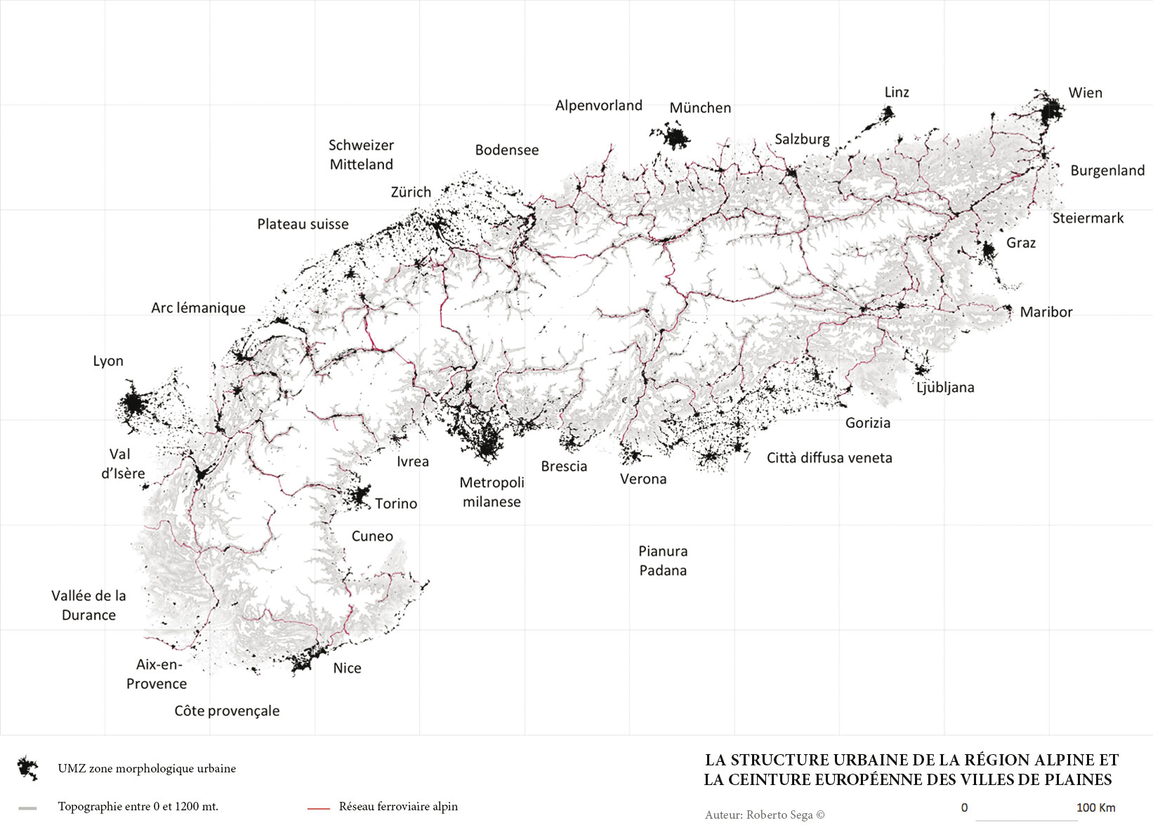 La structure urbaine de la région alpine et la ceinture européenne des villes de plaine