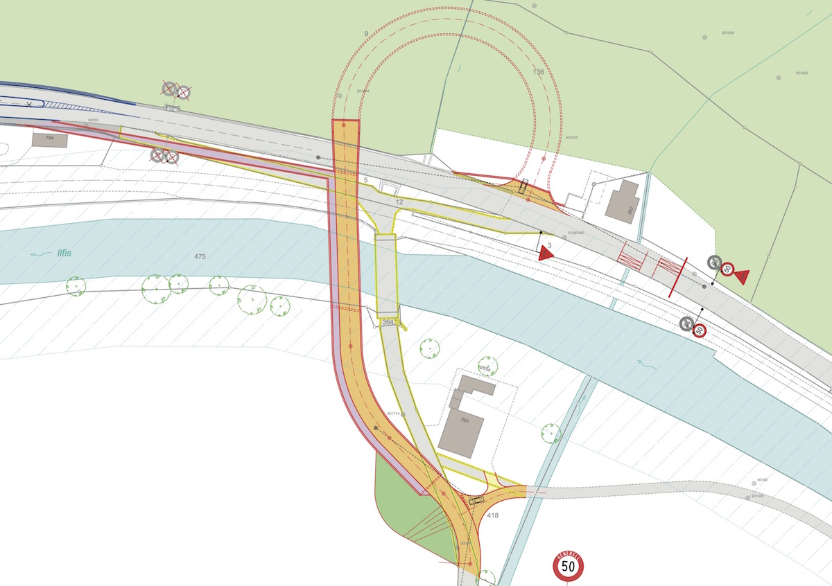 Bestvariante mit neuer Brücke, Überführung Bahn und Tunnel.