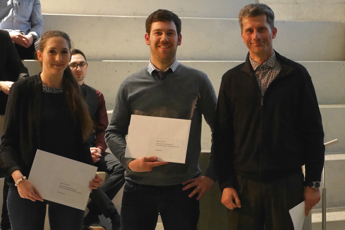 Sandrine Spack, Adrian Roulet (beide: Haute école d'ingénierie et d'architecture Fribourg); Prof. André Oribasi, Chef du département Environnement construit et Géoinformation heia-vd (vertretungsweise)