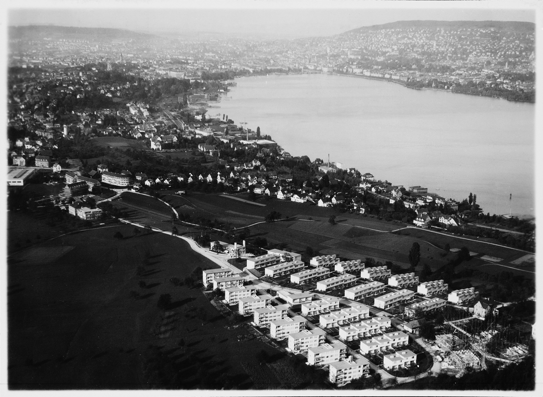 Werkbundsiedlung Neubühl in Zürich (1930–1932): Struktur der Siedlung im Luftbild.