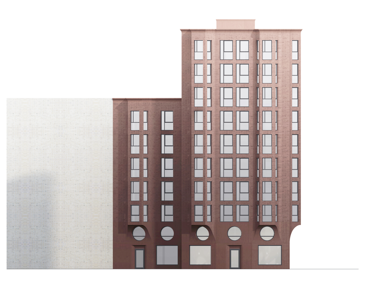 Gebäudeentwurf von jessenvollenweider Architekten: Ansicht der Strassenfassade.