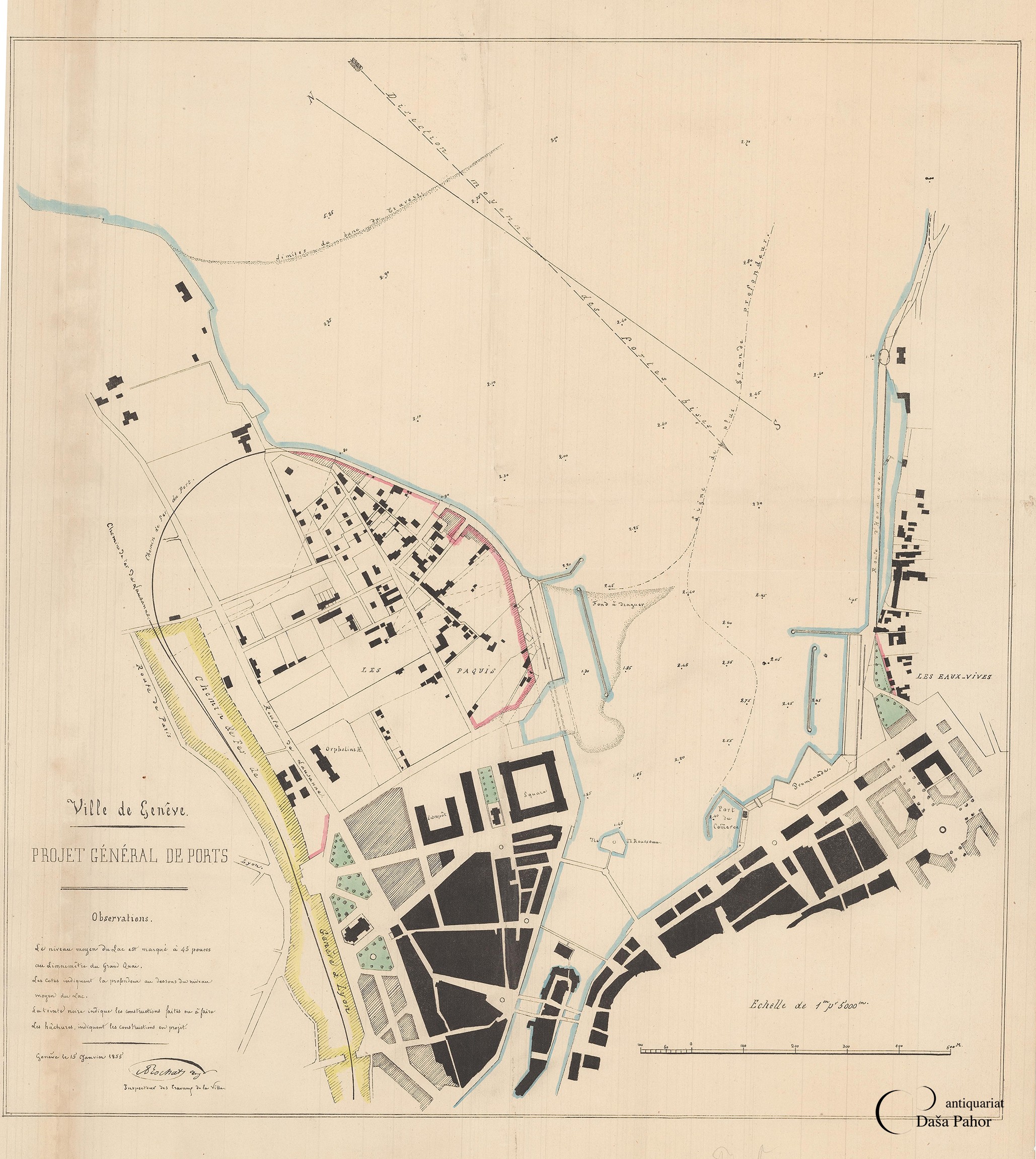 Projet général de ports - Plan présenté au Conseil Administratif de la Ville de Genève, le 10 Janvier 1855 par l'ing. Alexandre Rochat-Maury