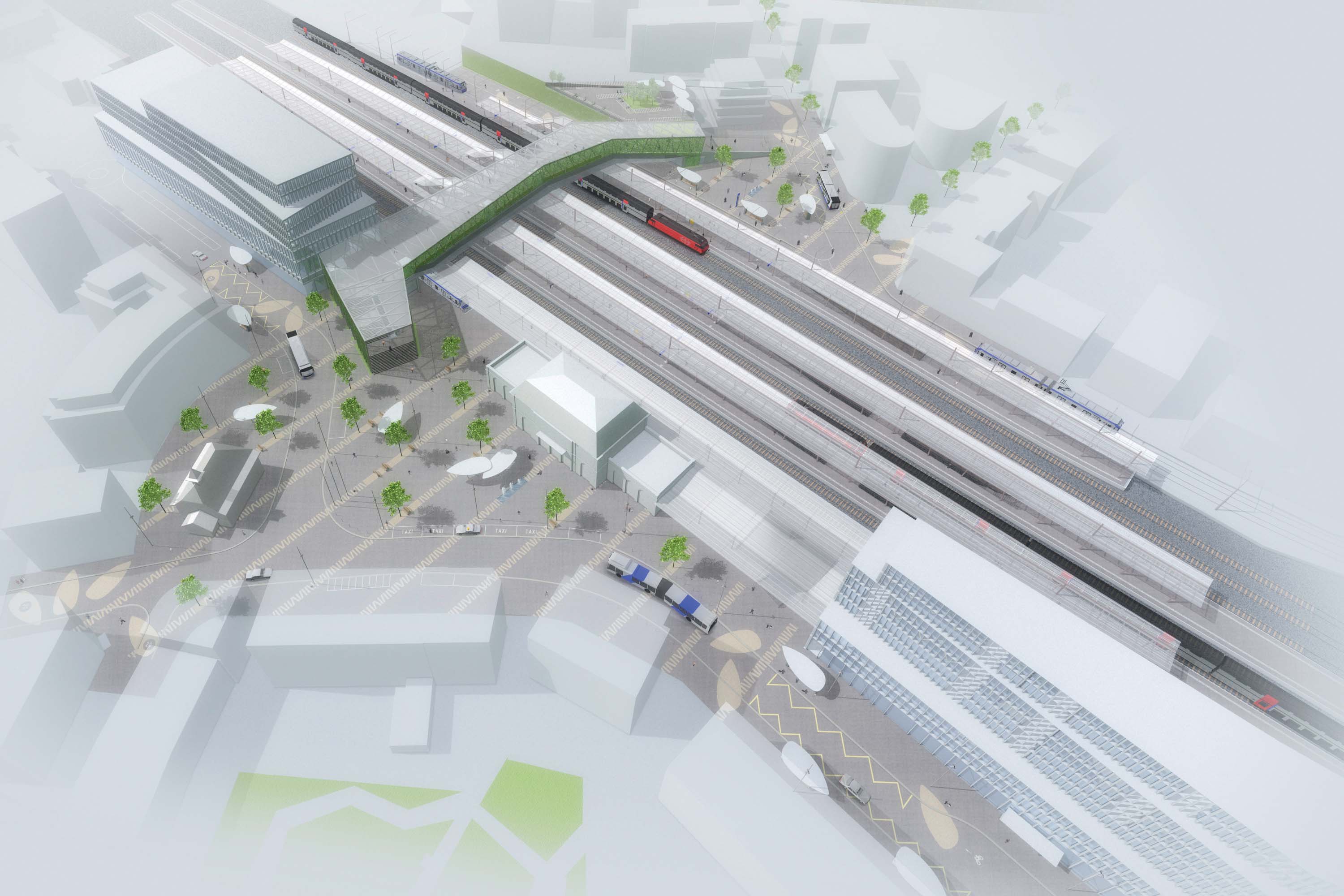 Demain : en 2007, les quatre communes riveraines de la gare décident de lancer un concours de projets sur la gare de Renens et ses abords, en partenariat avec le Canton de Vaud, les CFF et les tl. Le projet « Rayon Vert », qui trace un trait d’union symbolique entre le nord et le sud, est lauréat. Outre la passerelle et les espaces publics qui assurent la qualité de l’opération, facilitent l’accessibilité et redonnent de l’espace aux mobilités douces, les CFF interviennent sur l’infrastruc