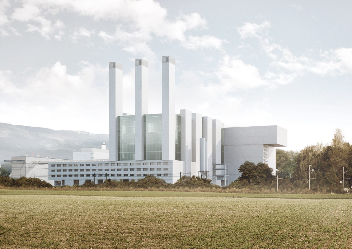 Südwesten: Drei stämmige Kamine. Betonung der Vertikalen von Graber Pulver.