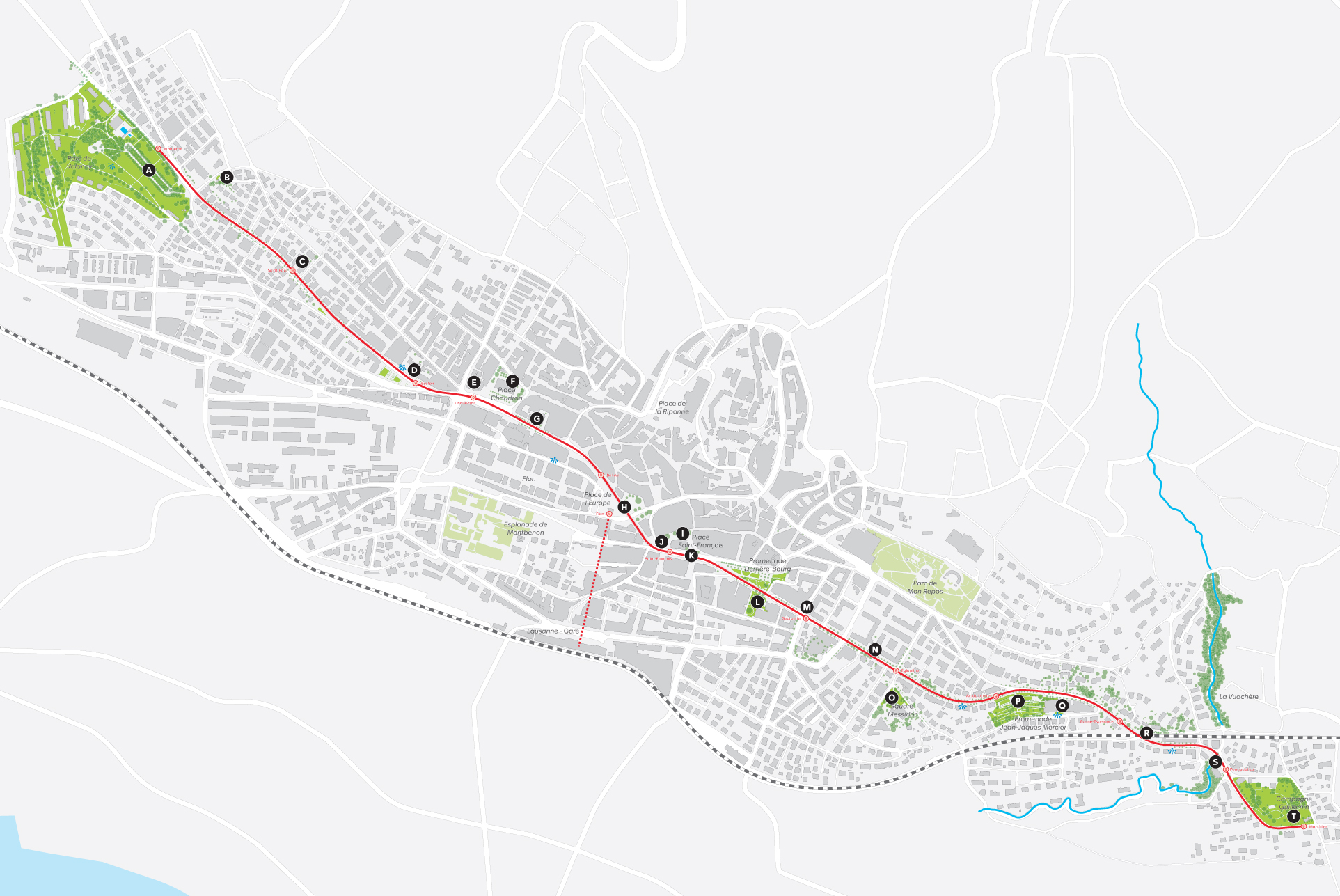 Pour cette sixième édition le parcours de LJ 2019 nemprunte un des axes forts de la ville. Avec une vingtaine de sites repartis sur 4 km, il traverse la ville d’ouest en est, le long de la ligne de bus n°9, de Prilly à Pully. De la pleine terre du parc de Valency à la pleine terre du parc Guillemin, en passant par le hors-sol du centre-ville.